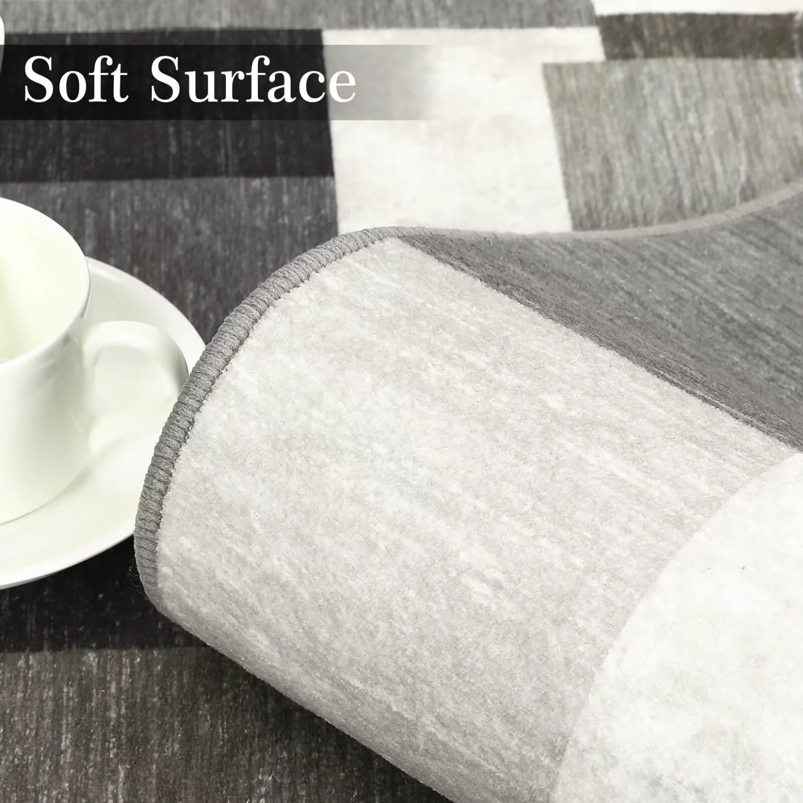 Garvee Area Rug 2x6 Runner Rug Washable Rug Modern Boxes Hallway Runners Non-Slip Entryway Runners Indoor Geometric Patchwork Throw Carpet Non-Shedding Floor Mat Bedroom Bedside Laundry Kitchen Brown - Image 4