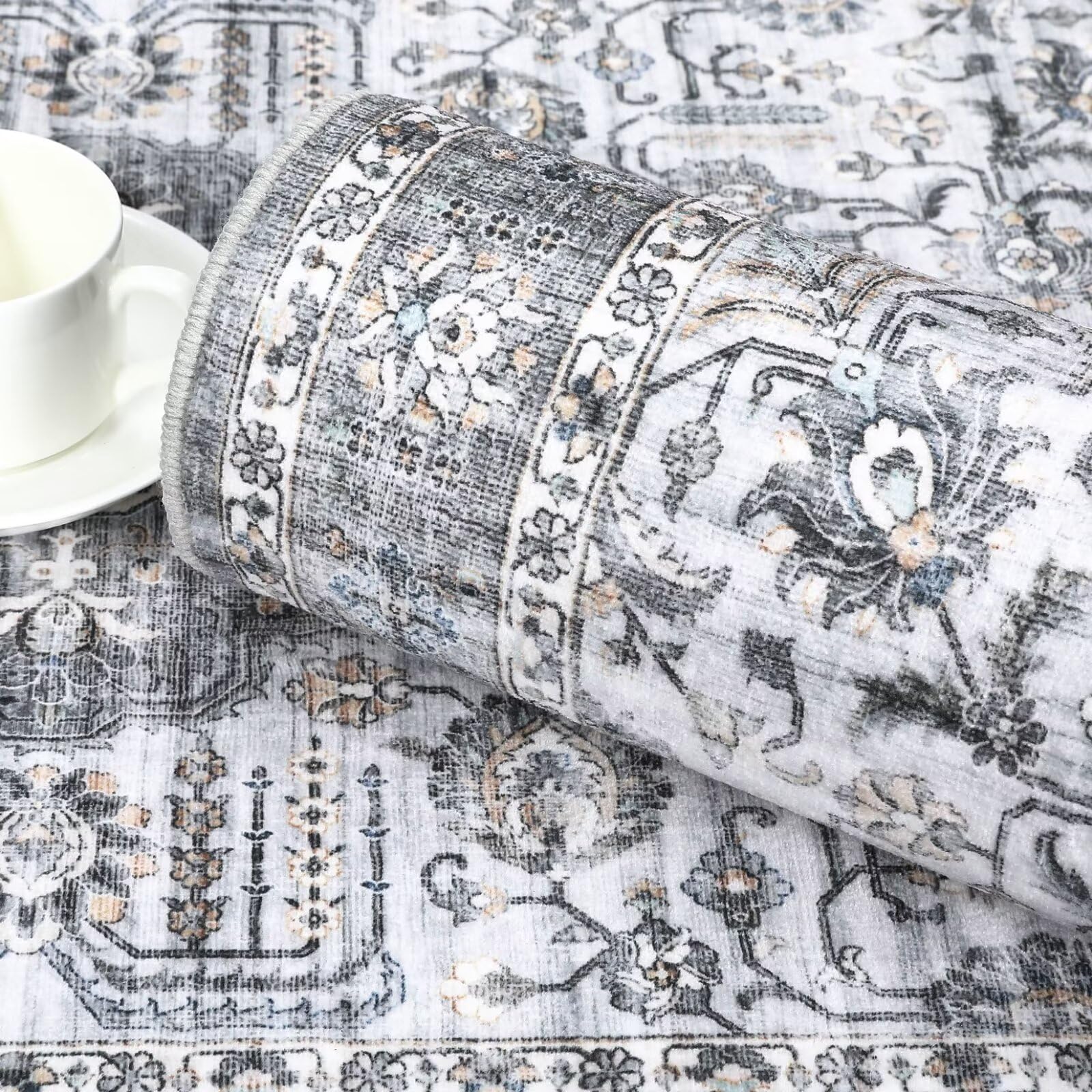 Garvee Area Rug 2x6 Vintage Rug Runner Washable Rug Soft Oriental Entryway Runners Indoor Hallway Kitchen Runners Non-Slip Non Shedding Long Rug Runner for Living Room Bedroom Bedside Bathroom Grey - Image 3