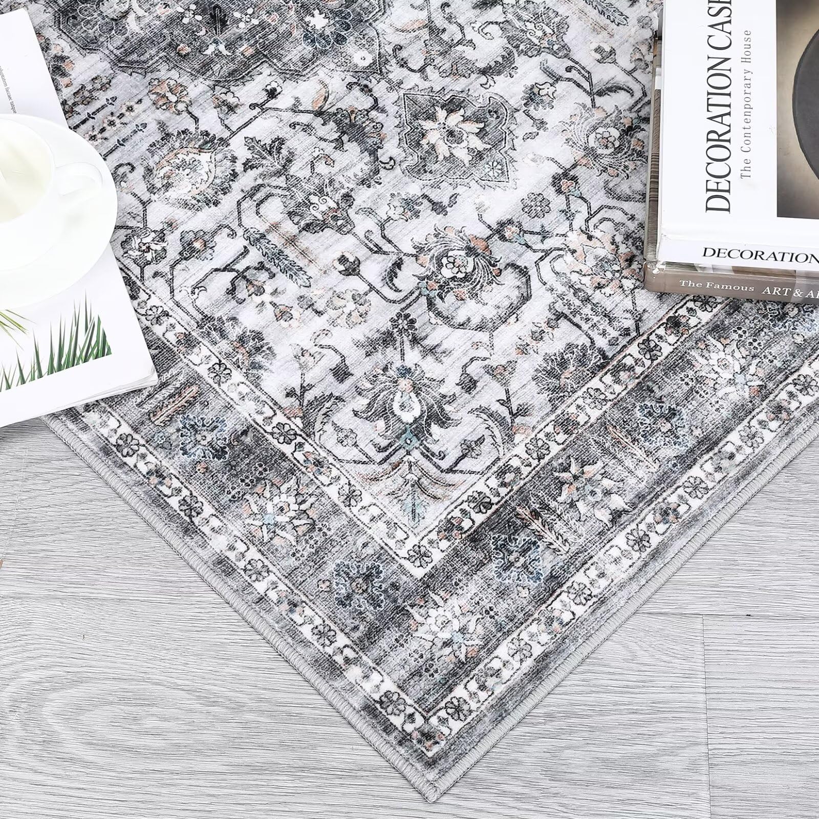 Garvee Area Rug 2x6 Vintage Rug Runner Washable Rug Soft Oriental Entryway Runners Indoor Hallway Kitchen Runners Non-Slip Non Shedding Long Rug Runner for Living Room Bedroom Bedside Bathroom Grey - Image 5