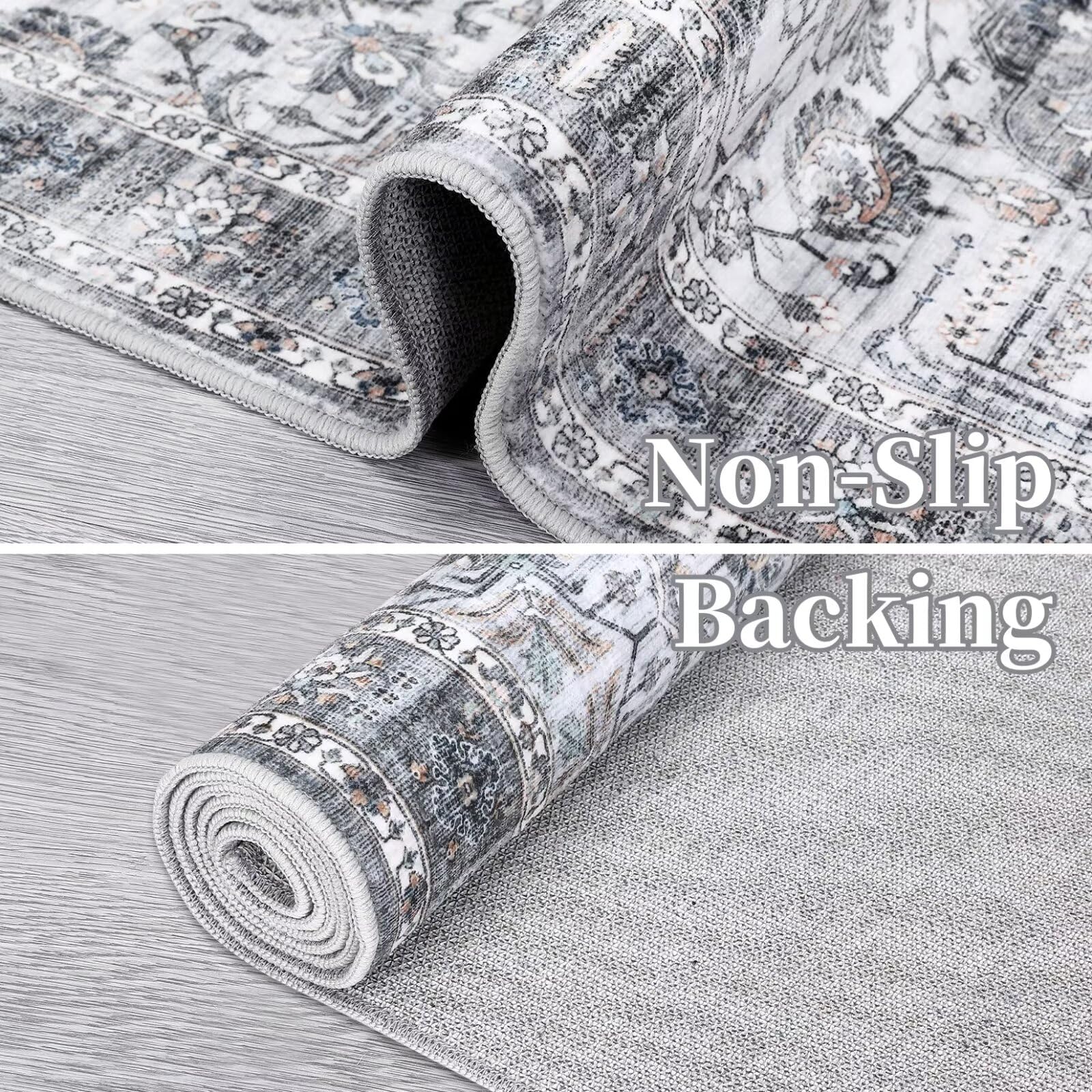 Garvee Area Rug 2x6 Vintage Rug Runner Washable Rug Soft Oriental Entryway Runners Indoor Hallway Kitchen Runners Non-Slip Non Shedding Long Rug Runner for Living Room Bedroom Bedside Bathroom Grey - Image 6