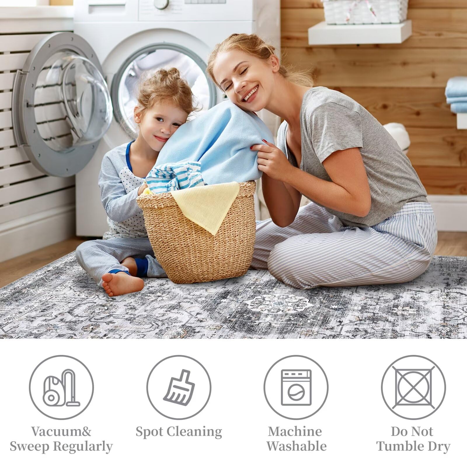 Garvee Area Rug 2x6 Vintage Rug Runner Washable Rug Soft Oriental Entryway Runners Indoor Hallway Kitchen Runners Non-Slip Non Shedding Long Rug Runner for Living Room Bedroom Bedside Bathroom Grey - Image 7