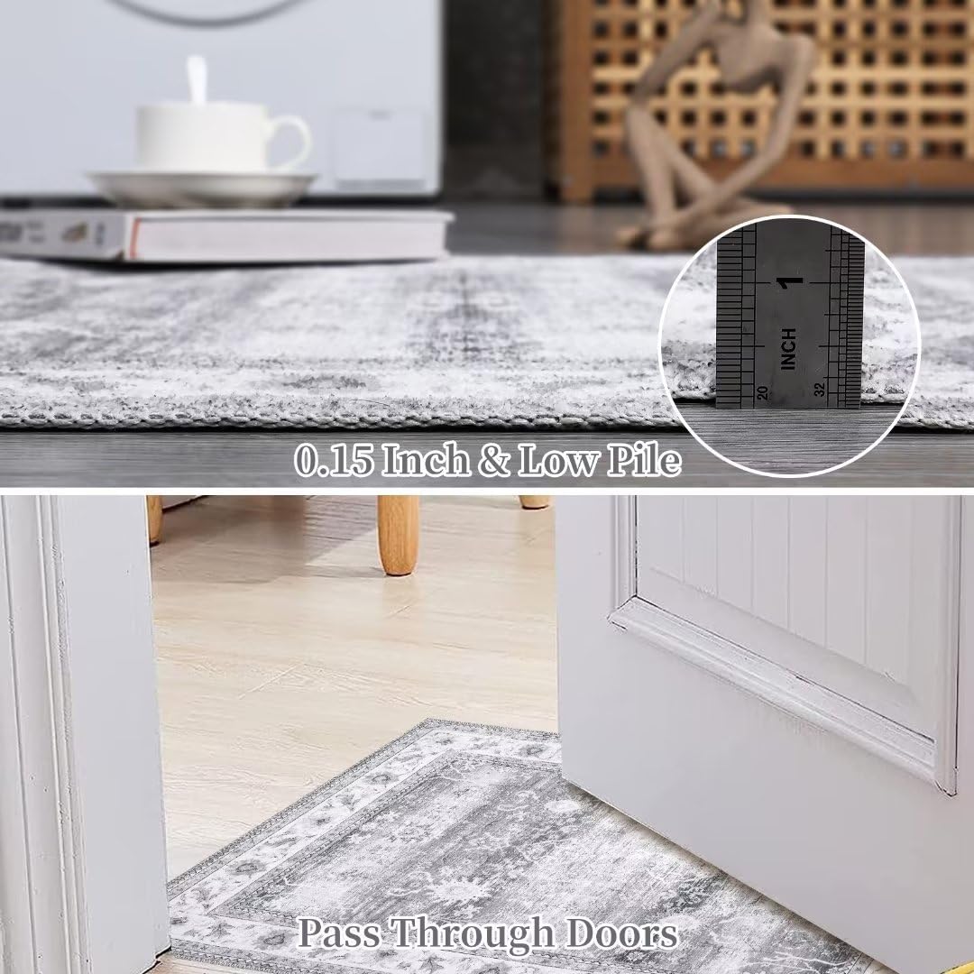 Garvee Area Rug 4x6 Distressed Floral Pattern Area Rugs Machine Washable Rug Indoor Floor Cover Carpet Rug Soft Velvet Mat Foldable Accent Rug for Living Room Bedroom Dining Room, 4'x6', Grey - Image 4