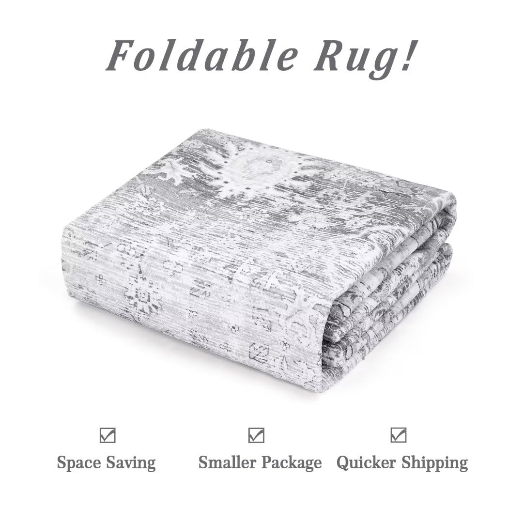 Garvee Area Rug 4x6 Distressed Floral Pattern Area Rugs Machine Washable Rug Indoor Floor Cover Carpet Rug Soft Velvet Mat Foldable Accent Rug for Living Room Bedroom Dining Room, 4'x6', Grey - Image 7