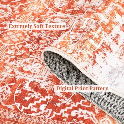 Garvee Area Rug 4x6 Vintage Rug Non Slip Washable Rug Non Shedding Distressed Rug Low Pile Throw Rug Foldable Accent Rug for Bedroom Nursery Living Room, Orange - Image 3