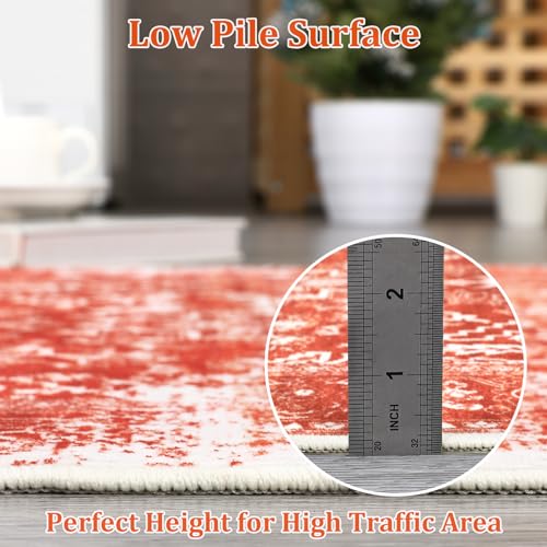 Garvee Area Rug 4x6 Vintage Rug Non Slip Washable Rug Non Shedding Distressed Rug Low Pile Throw Rug Foldable Accent Rug for Bedroom Nursery Living Room, Orange - Image 4