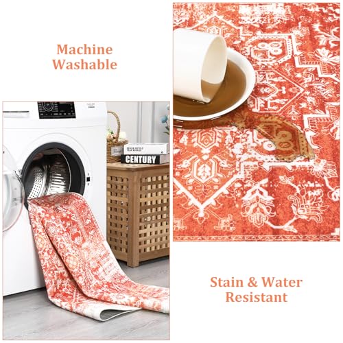 Garvee Area Rug 4x6 Vintage Rug Non Slip Washable Rug Non Shedding Distressed Rug Low Pile Throw Rug Foldable Accent Rug for Bedroom Nursery Living Room, Orange - Image 5