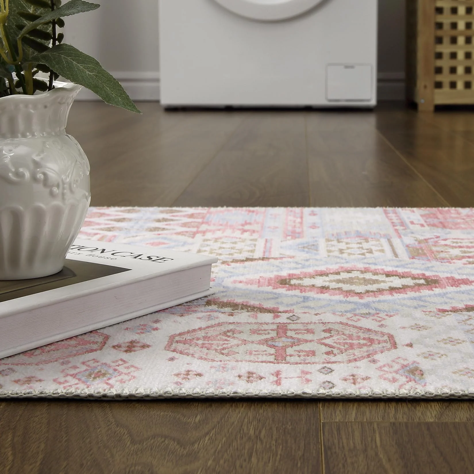 Garvee Boho Runner Rugs 2x6 Washable Entryway Runners Ultra-Thin Non-Slip Hallway Rug Runner Bohemian Floral Printed Area Rug Aesthetic Accent Rug Oriental Distressed Low Pile Floor Carpet Pink - Image 5