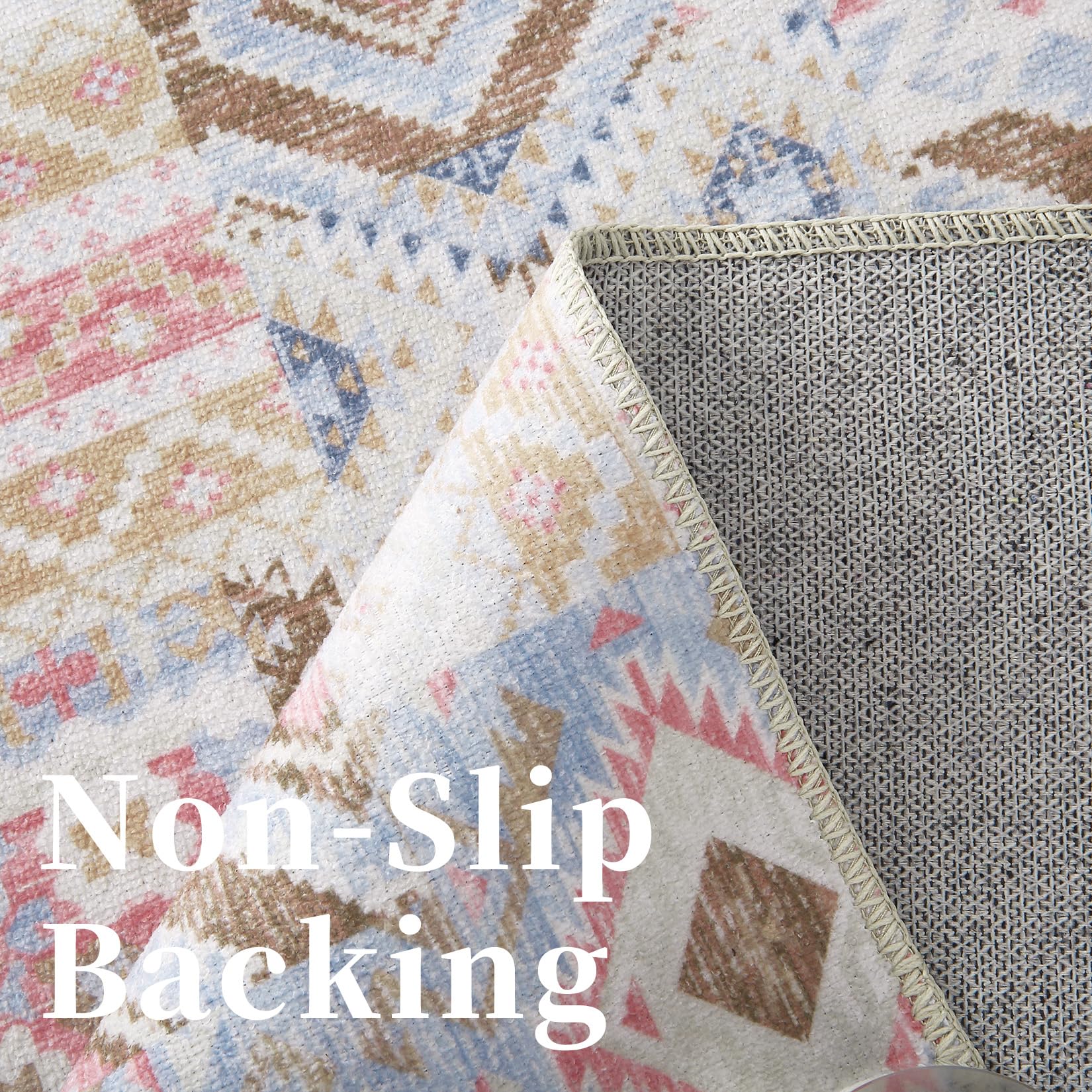 Garvee Boho Runner Rugs 2x6 Washable Entryway Runners Ultra-Thin Non-Slip Hallway Rug Runner Bohemian Floral Printed Area Rug Aesthetic Accent Rug Oriental Distressed Low Pile Floor Carpet Pink - Image 6