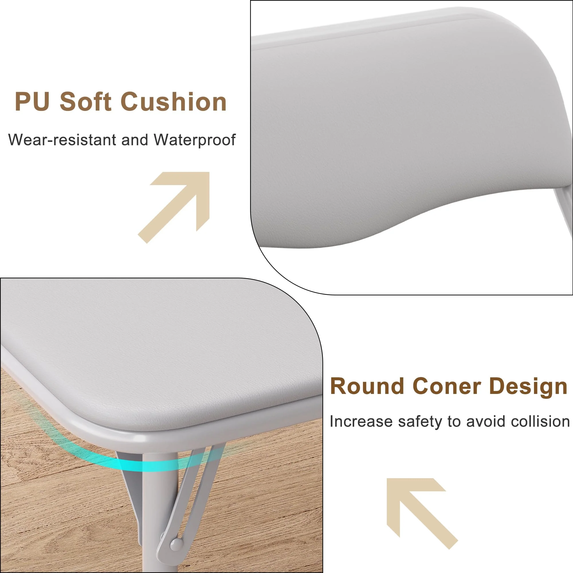 Garvee Boys and Girls Folding Table and Chairs Set of 3, Portable Table and Chair with Pu Soft Cushion, No Installation Required, Suitable for Eating, Reading and Playing, Grey - Image 5