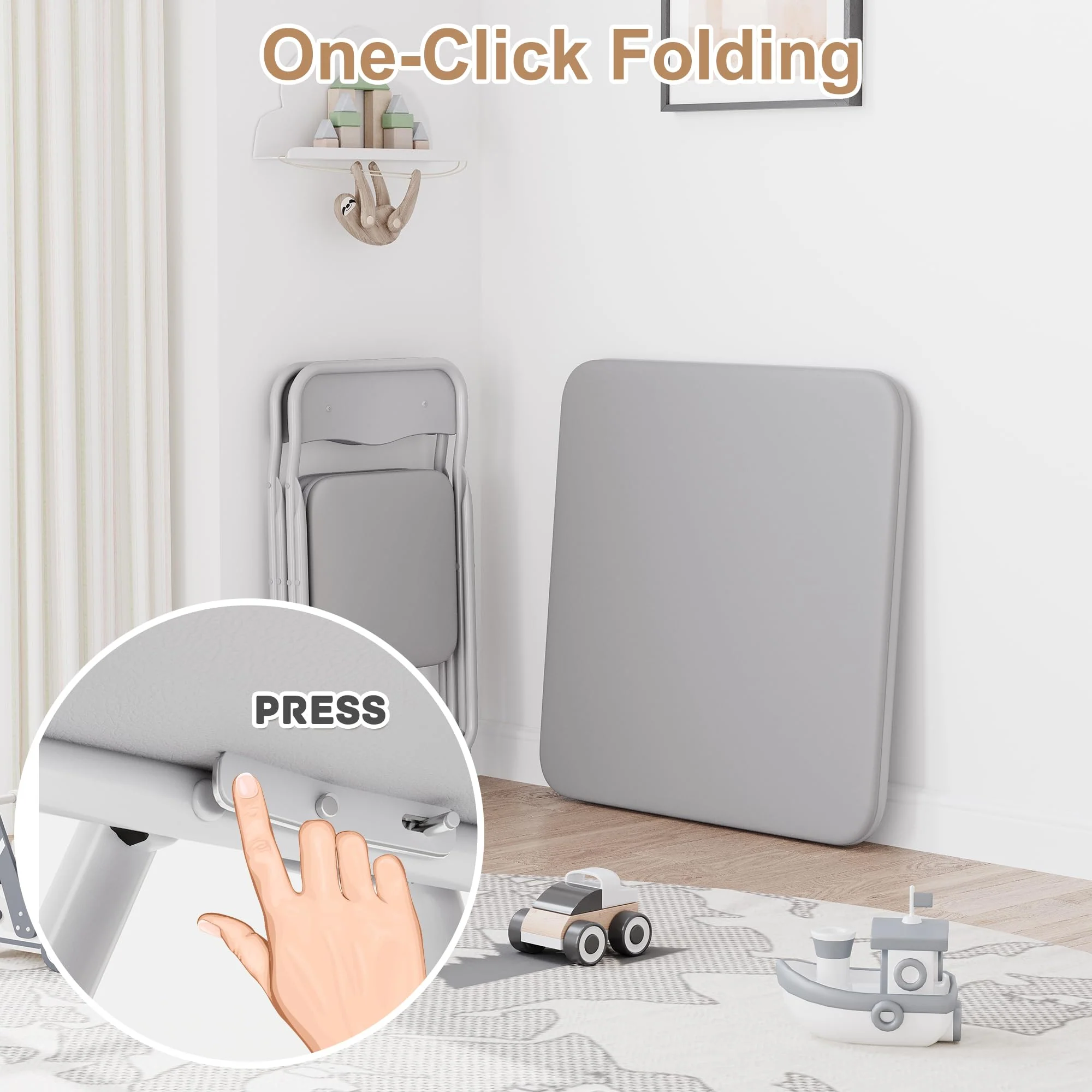 Garvee Boys and Girls Folding Table and Chairs Set of 3, Portable Table and Chair with Pu Soft Cushion, No Installation Required, Suitable for Eating, Reading and Playing, Grey - Image 6