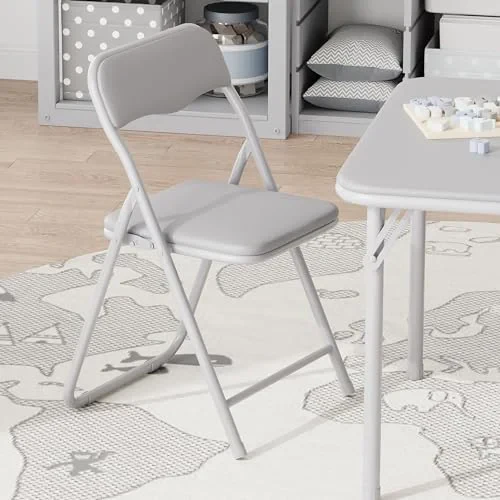 Garvee Boys and Girls Folding Table and Chairs Set of 3, Portable Table and Chair with Pu Soft Cushion, No Installation Required, Suitable for Eating, Reading and Playing, Grey - Image 8