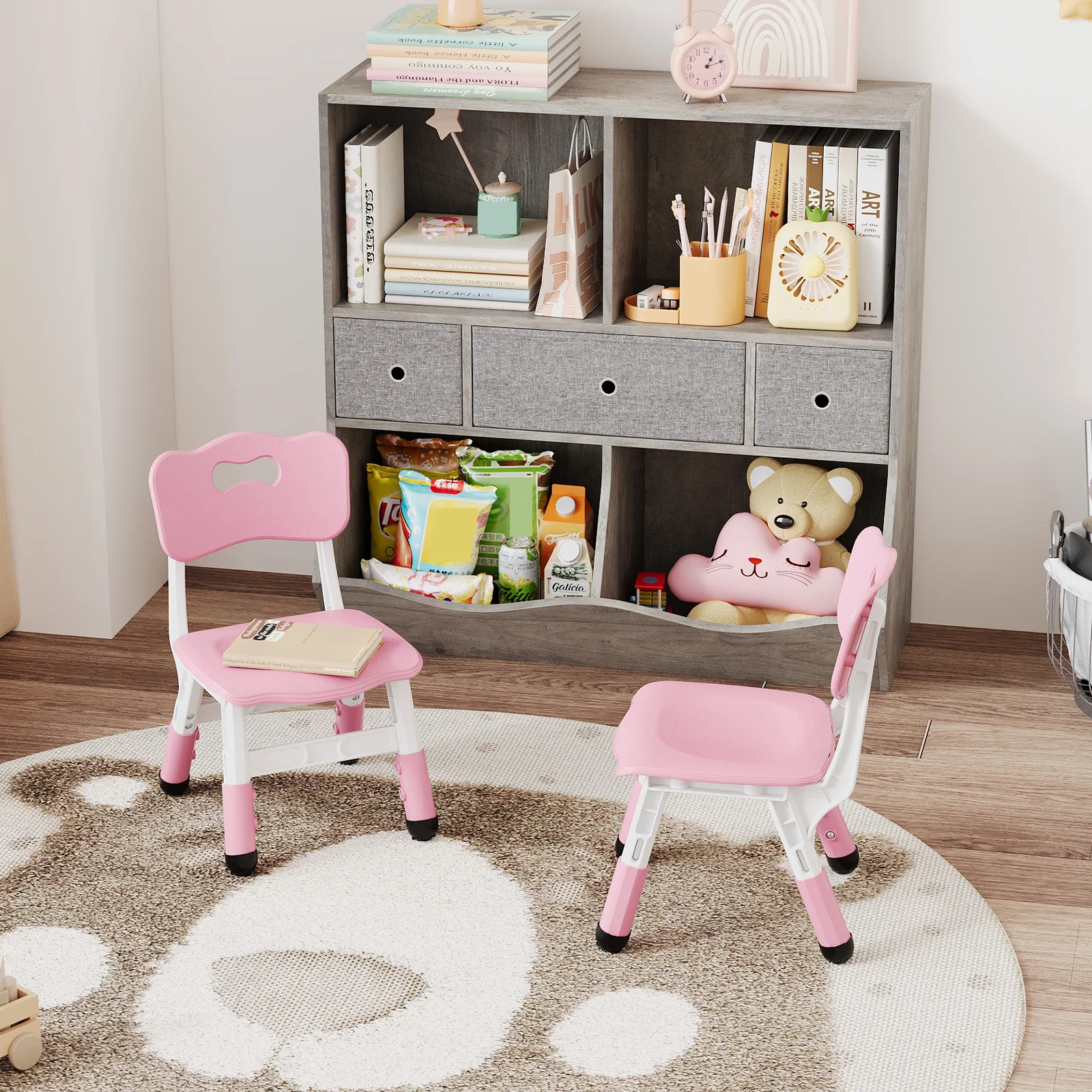 Garvee Set of 2 Kids Chairs in 3 Level Height Adjustable Design Suitable for Age 2-6 for Home Family Classroom Nursery Indoor Use, Pink - Image 3