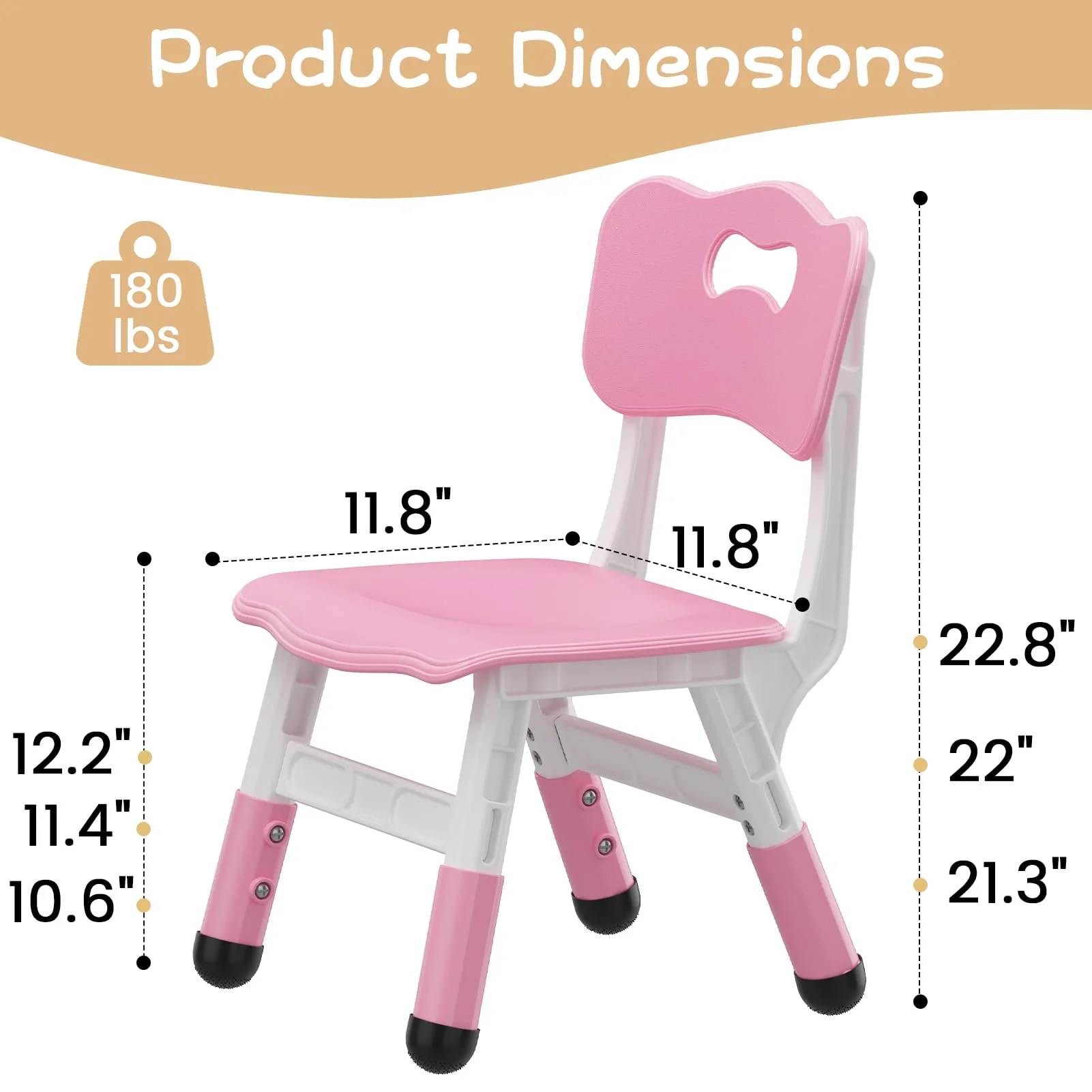 Garvee Set of 2 Kids Chairs in 3 Level Height Adjustable Design Suitable for Age 2-6 for Home Family Classroom Nursery Indoor Use, Pink - Image 9