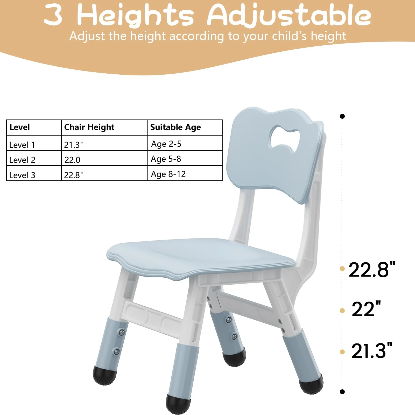 Garvee Set of 2 Kids Chairs in 3 Level Height Adjustable Design Suitable for Age 2-6 for Home Family Classroom Nursery Indoor Use, Grayish Blue - Image 7