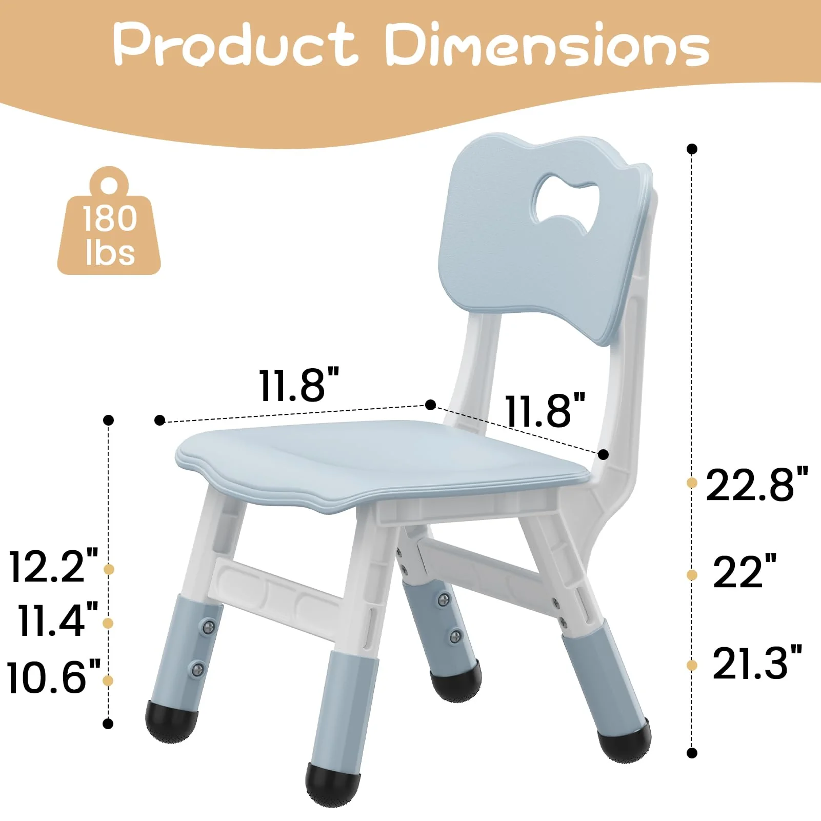 Garvee Set of 2 Kids Chairs in 3 Level Height Adjustable Design Suitable for Age 2-6 for Home Family Classroom Nursery Indoor Use, Grayish Blue - Image 8