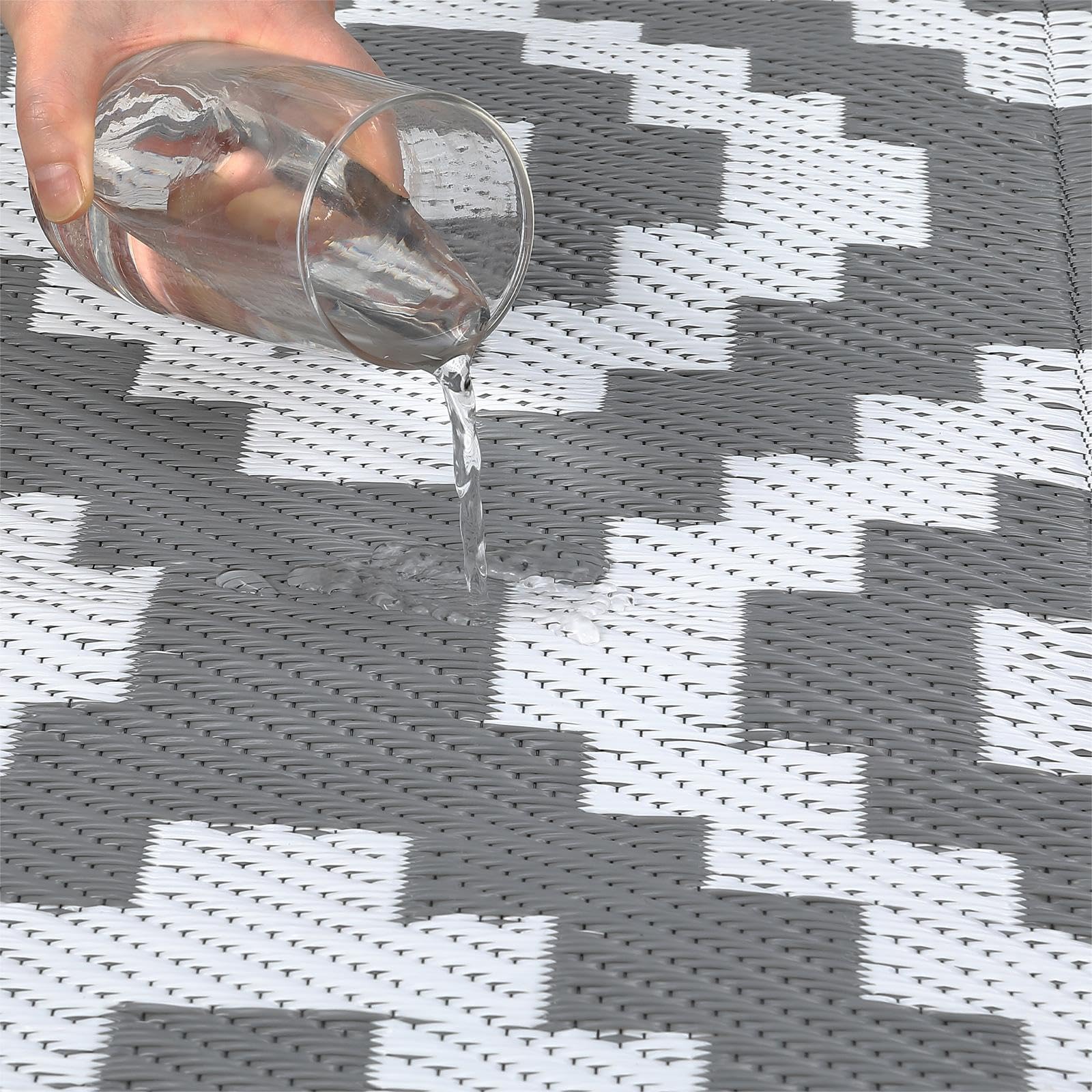 Garvee Outdoor Grey & White 8x10 Rug Carpet Waterproof Plastic Straw Rug Reversible Patio Rug RV Camping Rug Outdoor Rugs Porch Rug Patio Rug Outside RV Mat Deck Balcony Picnic Beach Decor - Image 10