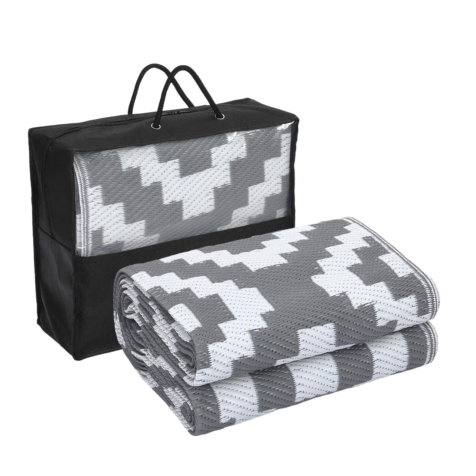 Garvee Outdoor Grey & White 8x10 Rug Carpet Waterproof Plastic Straw Rug Reversible Patio Rug RV Camping Rug Outdoor Rugs Porch Rug Patio Rug Outside RV Mat Deck Balcony Picnic Beach Decor - Image 5