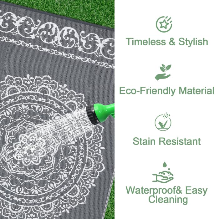 Garvee Outdoor Grey & White 8x10 Rug for Patios Reversible Patio Rug Plastic Straw Rug Waterproof Lightweight Rug for Backyard, Picnic, Beach, Camping - Image 3