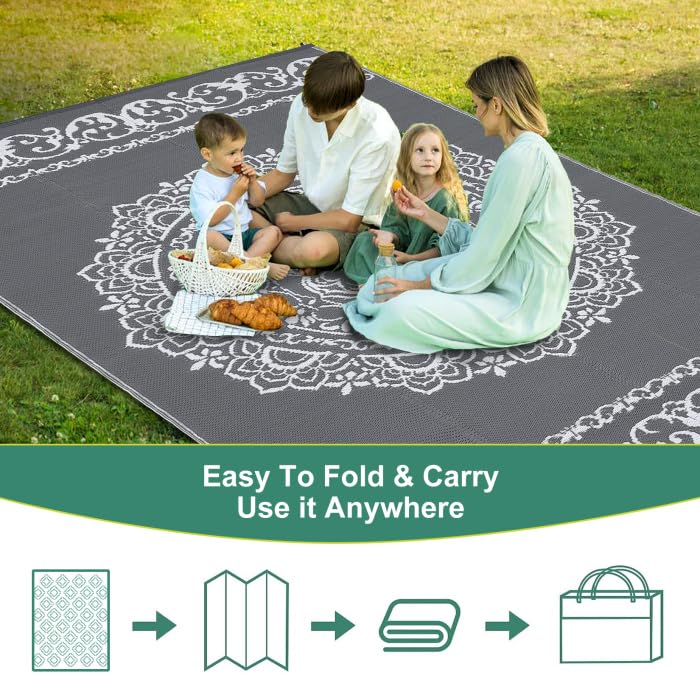 Garvee Outdoor Grey & White 8x10 Rug for Patios Reversible Patio Rug Plastic Straw Rug Waterproof Lightweight Rug for Backyard, Picnic, Beach, Camping - Image 5