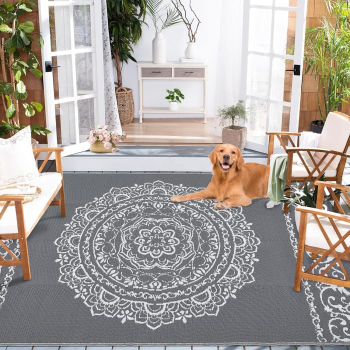 Garvee Outdoor Grey & White 8x10 Rug for Patios Reversible Patio Rug Plastic Straw Rug Waterproof Lightweight Rug for Backyard, Picnic, Beach, Camping - Image 7