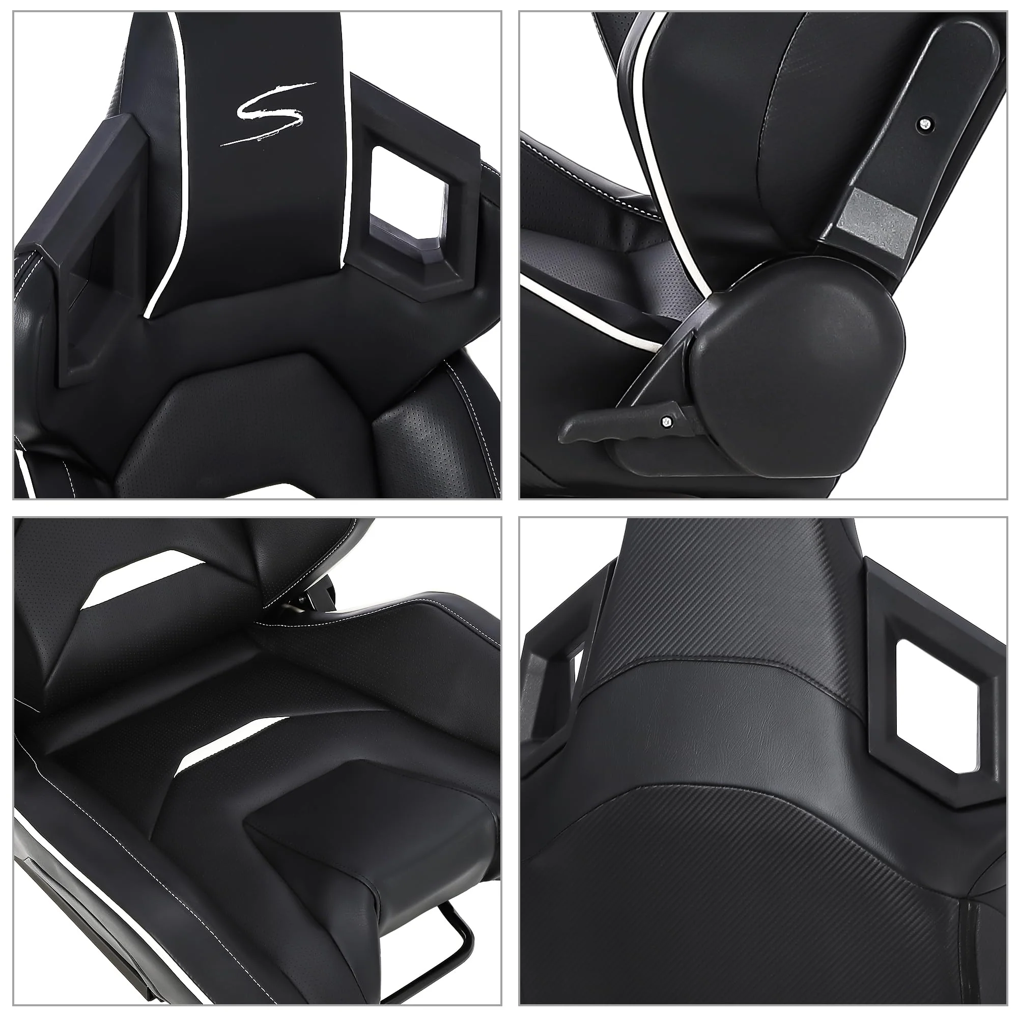 Garvee Reclinable Bucket Seats for Cars,Universal Racing Seats with 2 Sliders,Adjustable PU & Carbon Leather Seats Automatic Sport Seats,1 Passenger Side(Black, 23.6"×19.7"×37.4") - Image 4