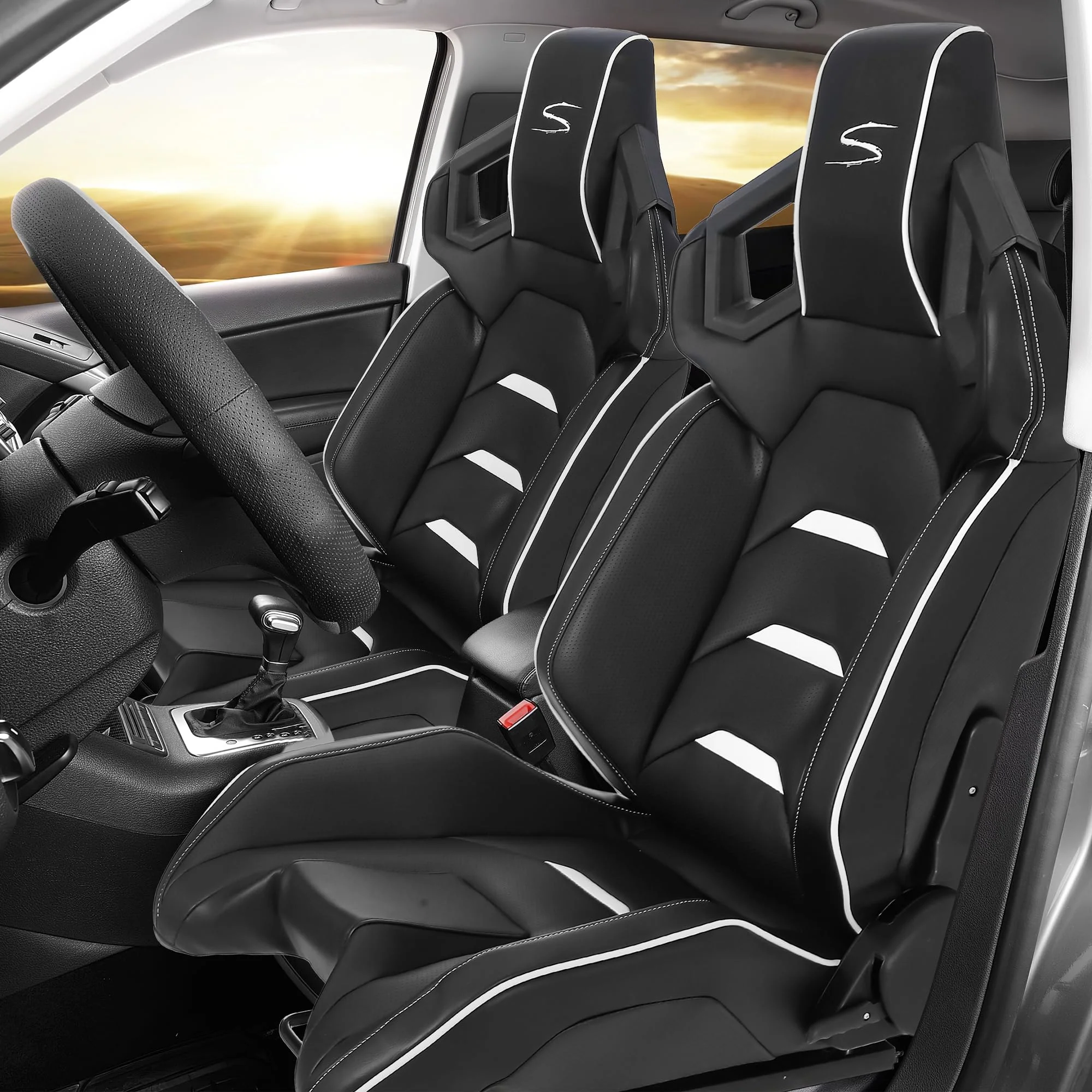 Garvee Reclinable Bucket Seats for Cars,Universal Racing Seats with 2 Sliders,Adjustable PU & Carbon Leather Seats Automatic Sport Seats,1 Passenger Side(Black, 23.6"×19.7"×37.4") - Image 6