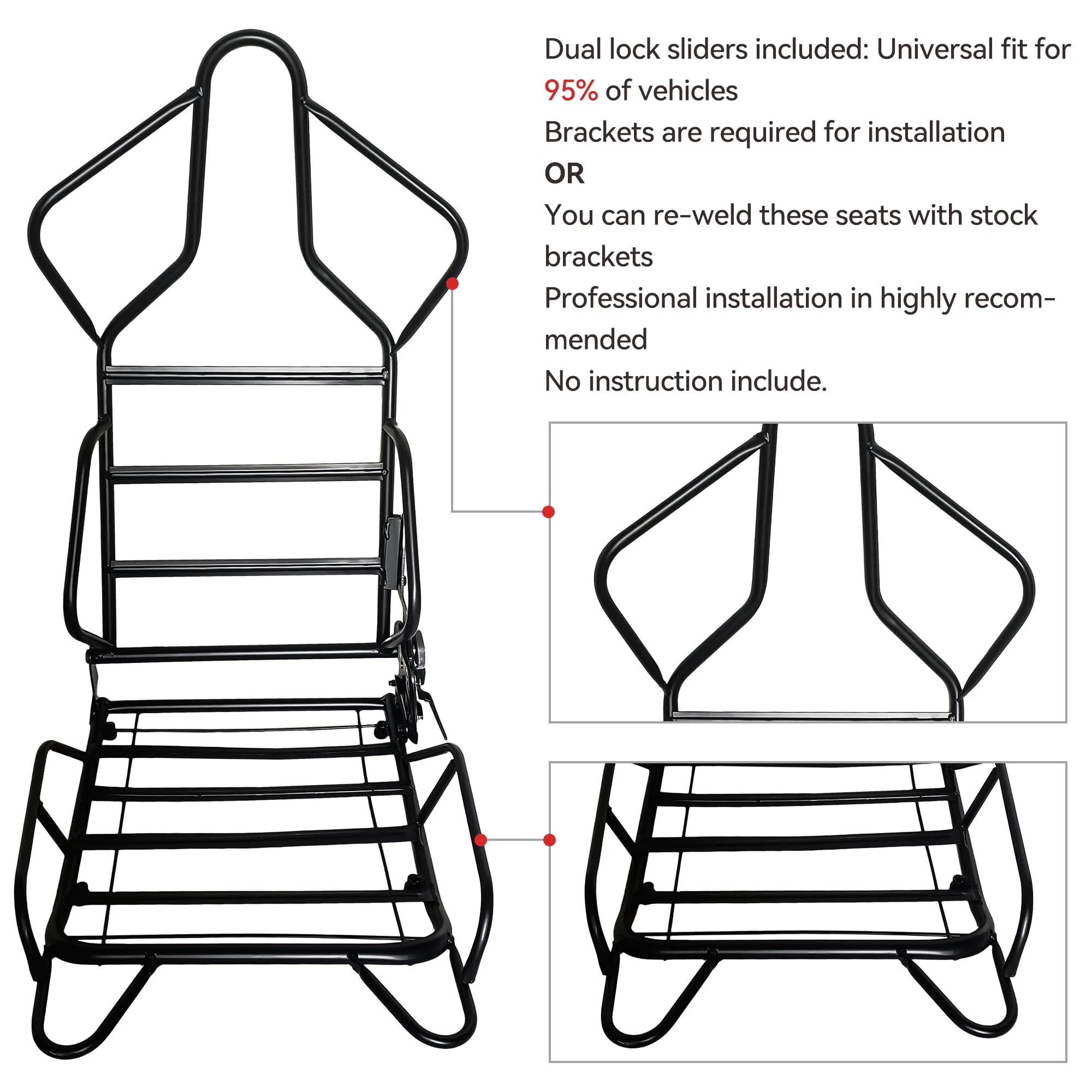 Garvee Reclinable Bucket Seats for Cars,Universal Racing Seats with 2 Sliders,Adjustable PU & Carbon Leather Seats Automatic Sport Seats,1 Passenger Side(Black, 23.6"×19.7"×37.4") - Image 7