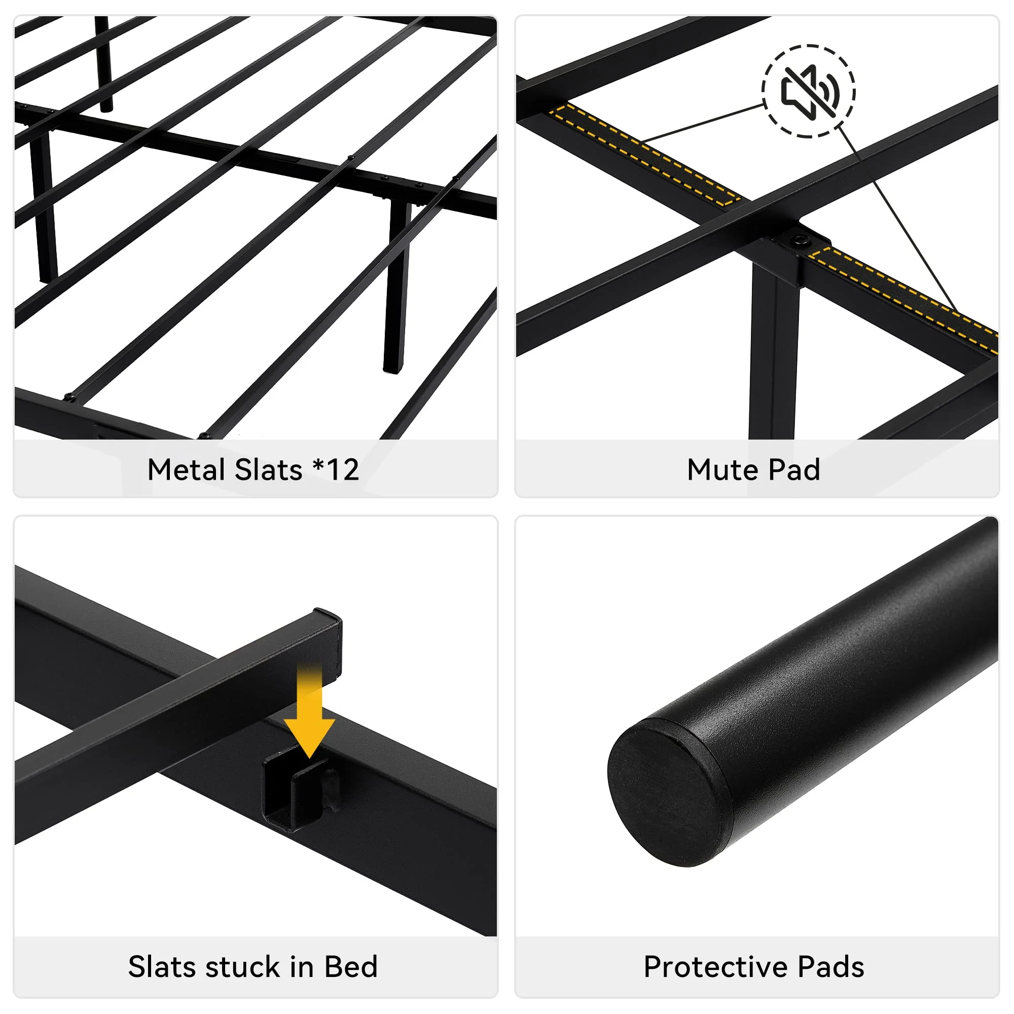 Garvee Twin Bed Frame with Headborad & Footboard, Twin Size Sturdy Metal Platform Bed Frame with Iron-Art Sweet Heart, No Box Spring Needed, Under Bed Storage (Black, Twin) - Image 7