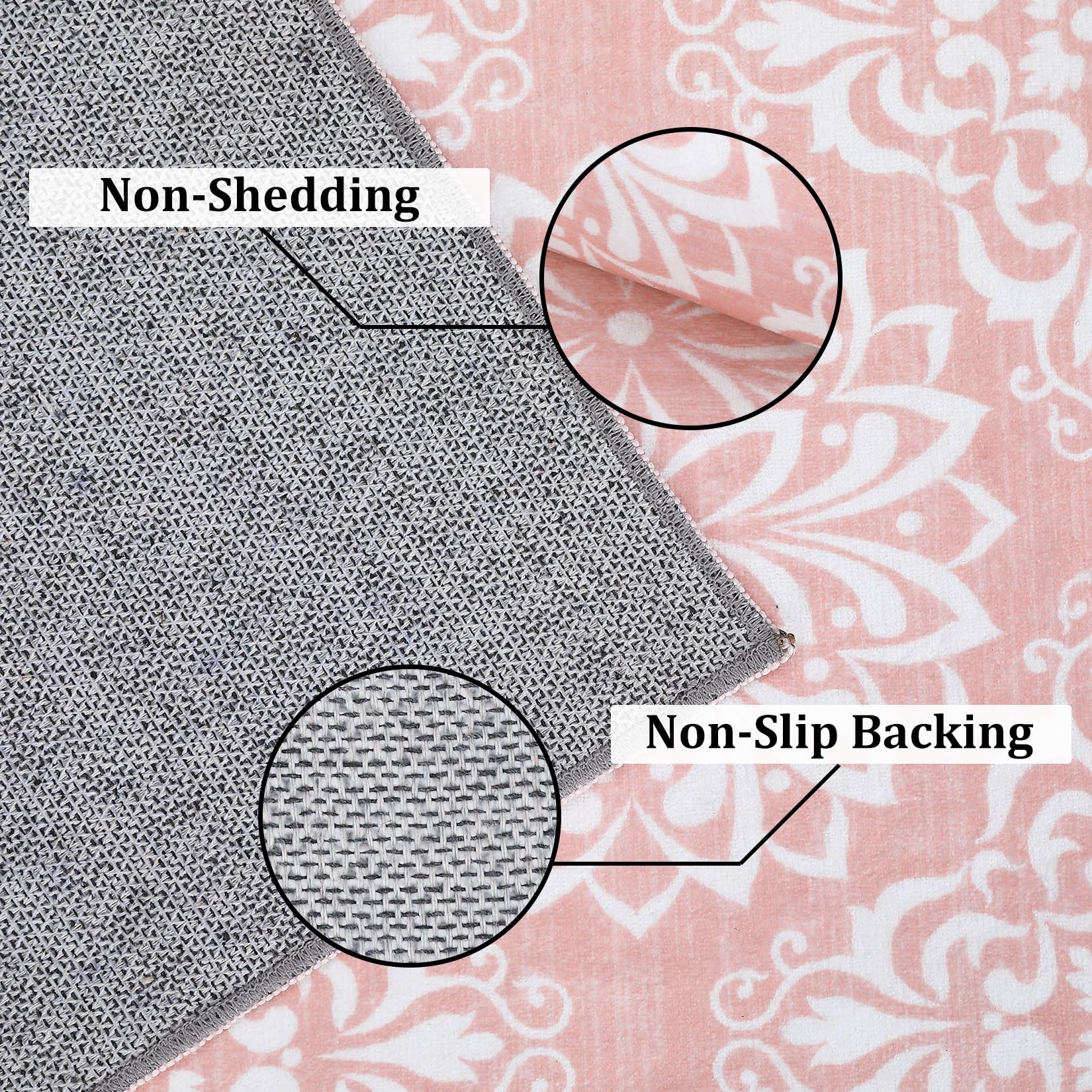 Garvee Vintage Floral Area Rug 2x6 Runner Rug Washable Hallway Runners Non-Slip Soft Entryway Rug Runner Indoor Faux Wool Throw Rug Non-Shedding Floor Carpet for Bedroom Bedside Laundry Kitchen Pink - Image 6