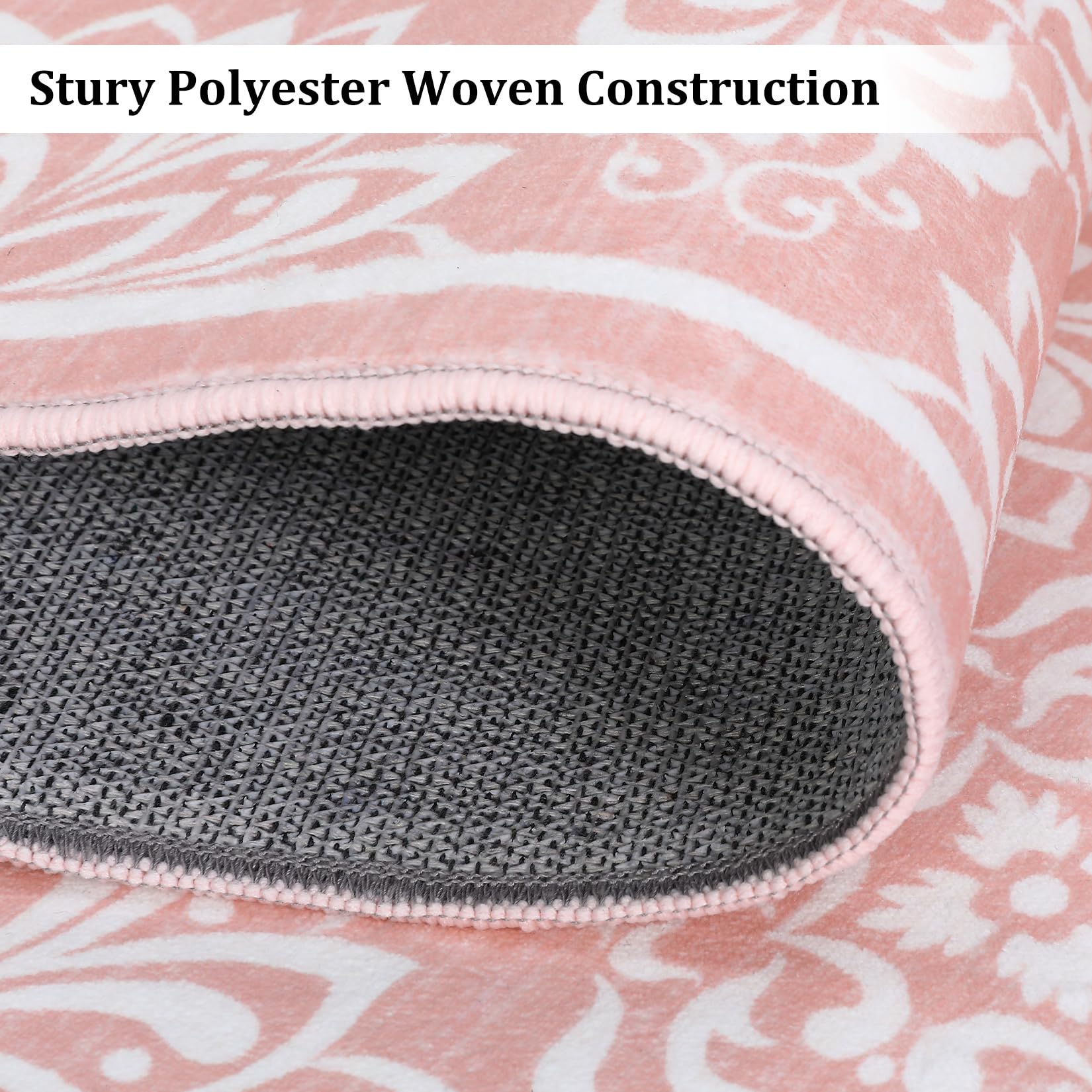 Garvee Vintage Floral Area Rug 2x6 Runner Rug Washable Hallway Runners Non-Slip Soft Entryway Rug Runner Indoor Faux Wool Throw Rug Non-Shedding Floor Carpet for Bedroom Bedside Laundry Kitchen Pink - Image 8