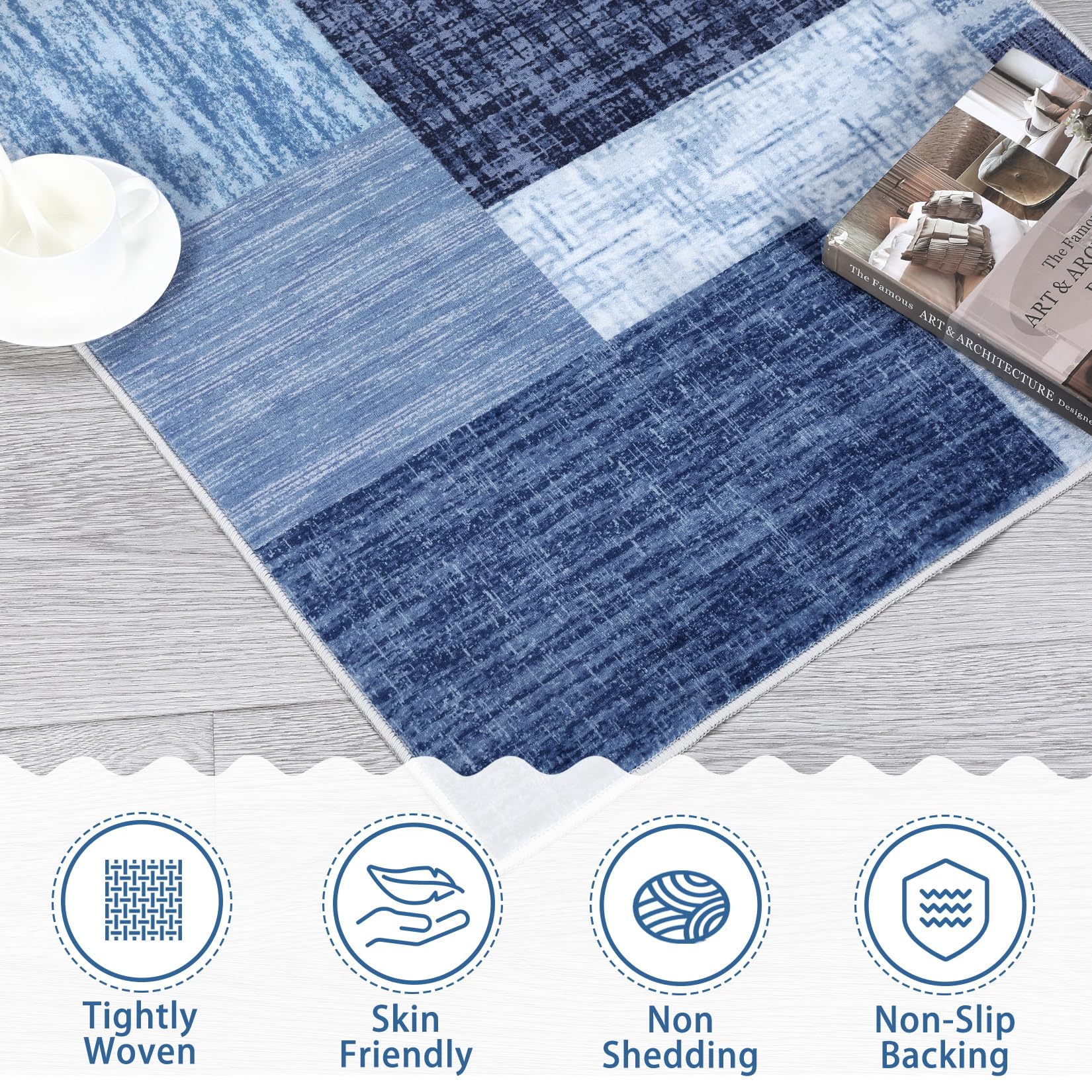 Garvee Washable Area Rug Modern Geometric Living Room Rug Non-Slip Stain Resistant Contemporary Patchwork Accent Rug Indoor Floor Carpet for Bedroom Entryway Laundry Room - Image 3