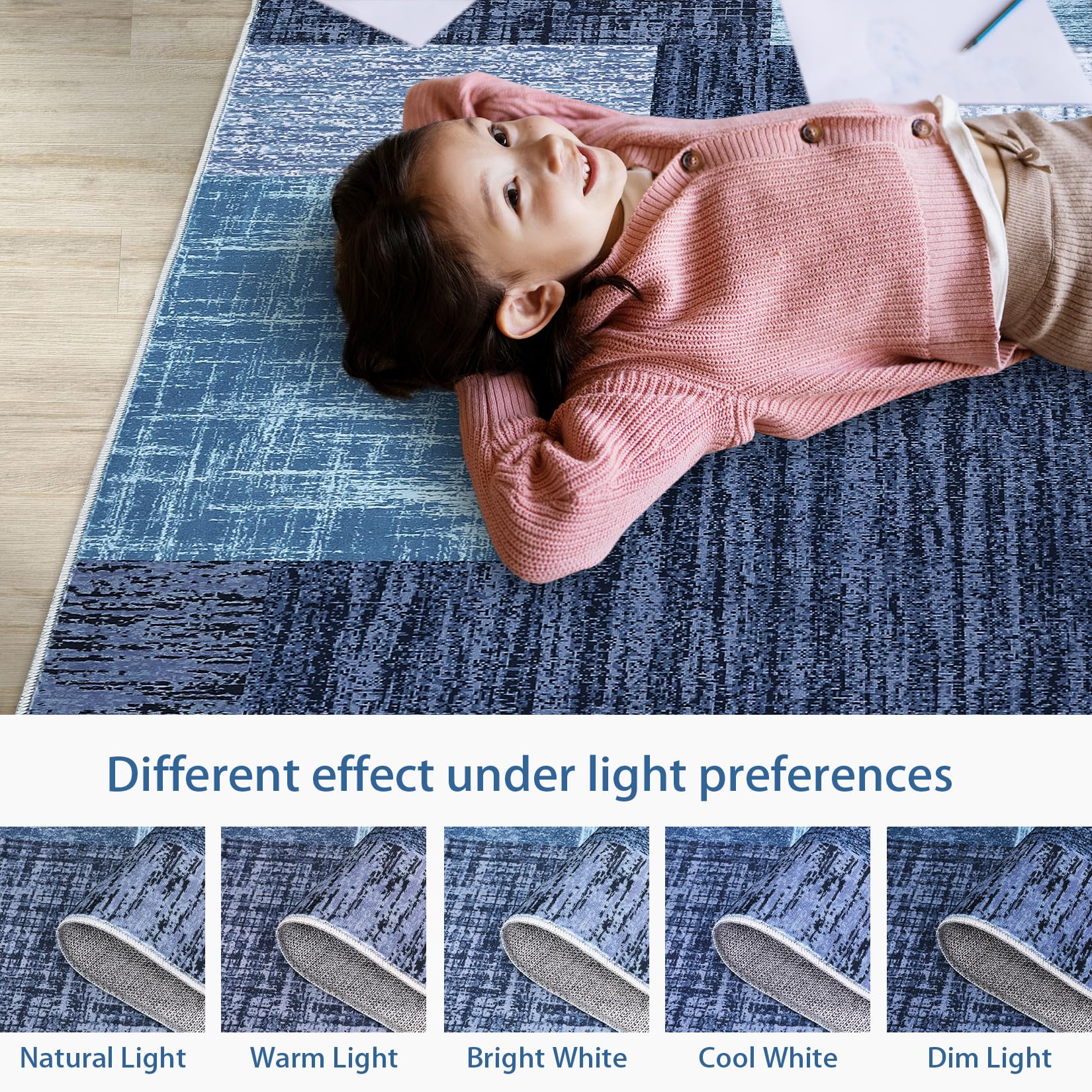 Garvee Washable Area Rug Modern Geometric Living Room Rug Non-Slip Stain Resistant Contemporary Patchwork Accent Rug Indoor Floor Carpet for Bedroom Entryway Laundry Room - Image 5