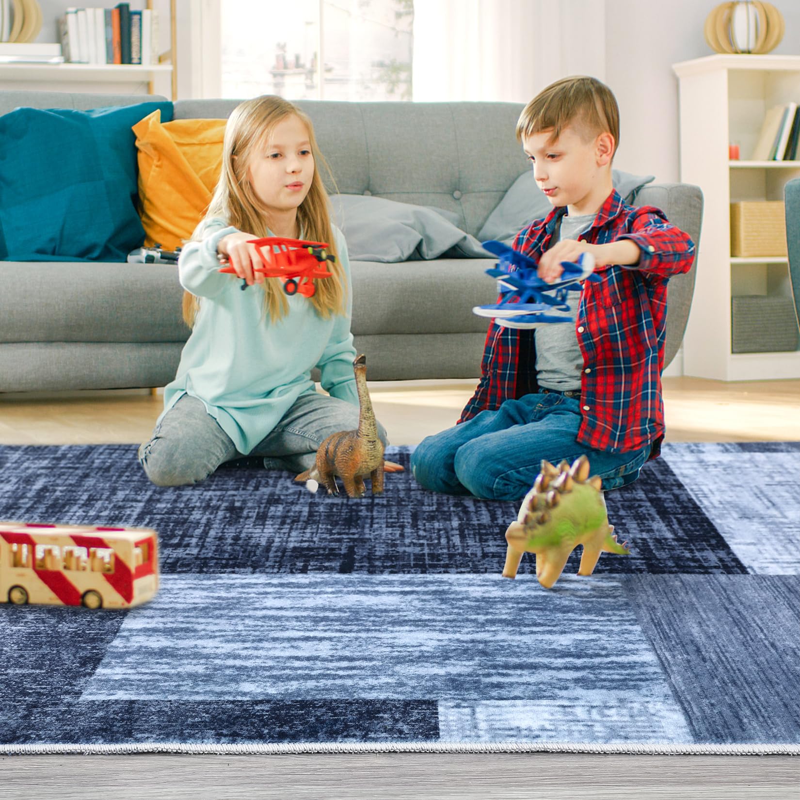 Garvee Washable Area Rug Modern Geometric Living Room Rug Non-Slip Stain Resistant Contemporary Patchwork Accent Rug Indoor Floor Carpet for Bedroom Entryway Laundry Room - Image 6