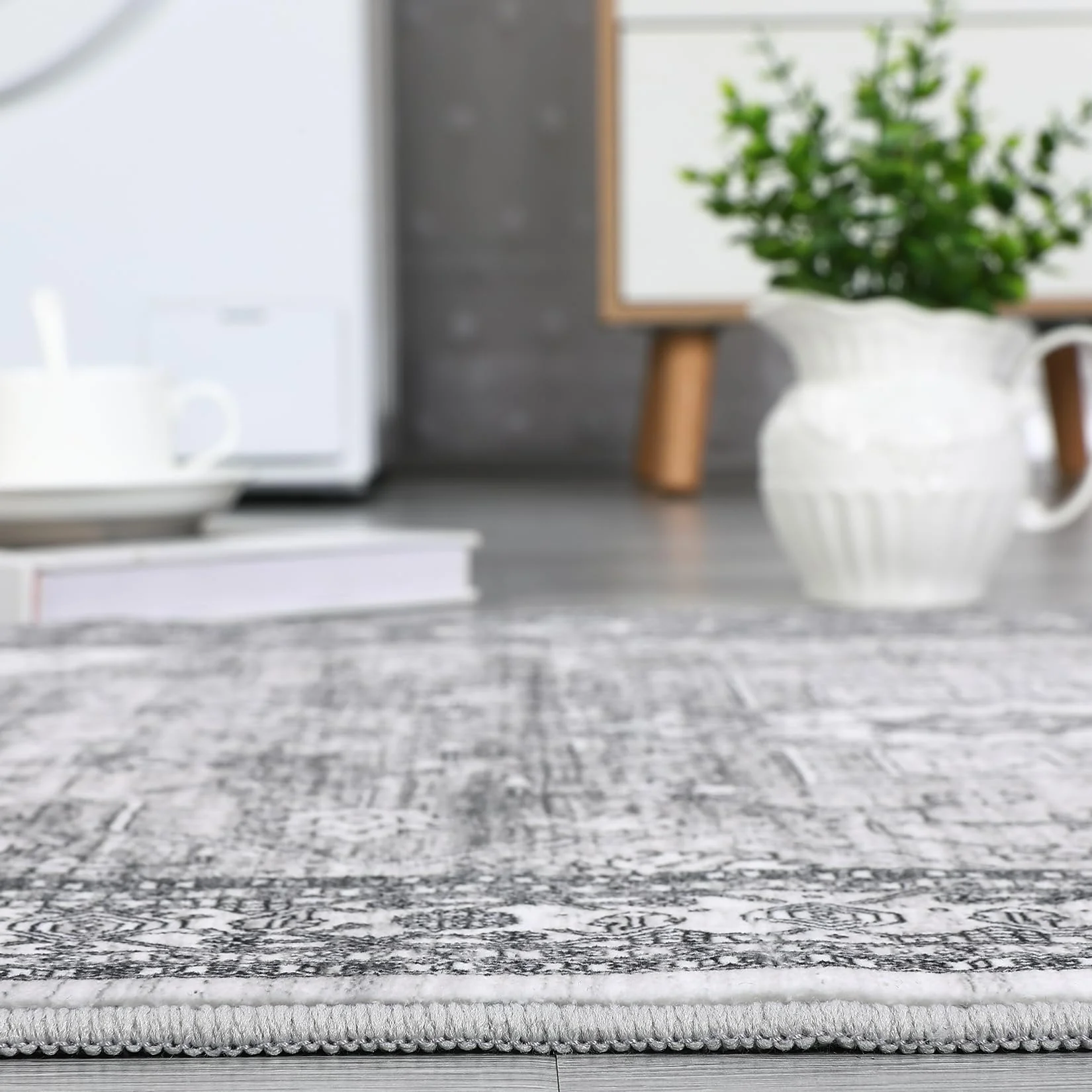 Garvee Washable Rug 2x6 Vintage Floral Print Rug Oriental Entryway Runner Rug Boho Tribal Area Rug Soft Hallway Accent Carpet Bedroom Rugs Soft Aesthetic Non Slip Rug for Kitchen Laundry Bedside Grey - Image 5