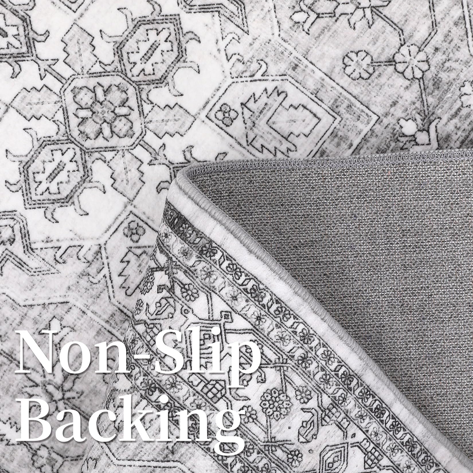 Garvee Washable Rug 2x6 Vintage Floral Print Rug Oriental Entryway Runner Rug Boho Tribal Area Rug Soft Hallway Accent Carpet Bedroom Rugs Soft Aesthetic Non Slip Rug for Kitchen Laundry Bedside Grey - Image 7