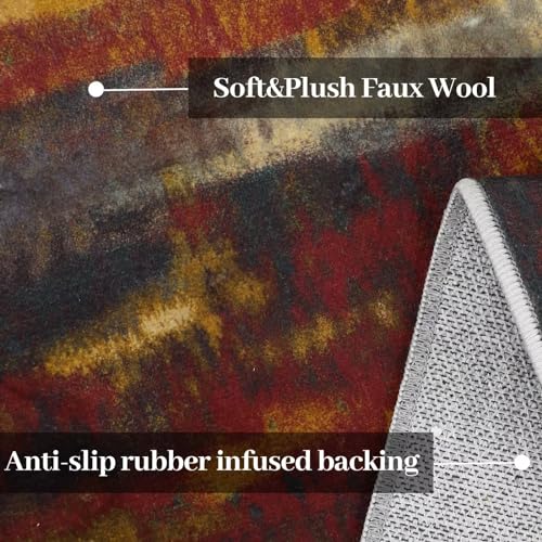 Garvee Area Rug 4x6 Non Shedding Living Room Rug Modern Abstract Area Rug Soft Fluffy Pile Throw Rug Machine Washable Indoor Rug Ultra-Thin Floor Cover for Bedroom Living Room Nursery, Red/Sandy - Image 3