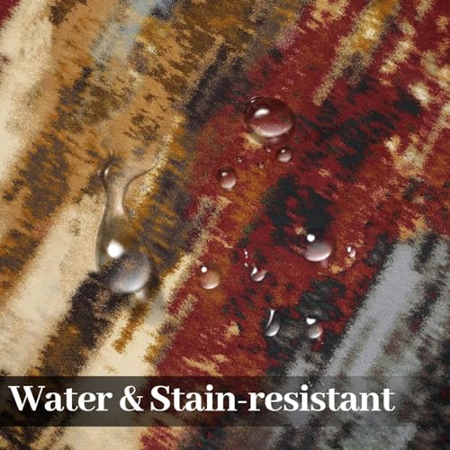 Garvee Area Rug 4x6 Non Shedding Living Room Rug Modern Abstract Area Rug Soft Fluffy Pile Throw Rug Machine Washable Indoor Rug Ultra-Thin Floor Cover for Bedroom Living Room Nursery, Red/Sandy - Image 4