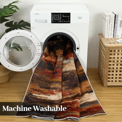 Garvee Area Rug 4x6 Non Shedding Living Room Rug Modern Abstract Area Rug Soft Fluffy Pile Throw Rug Machine Washable Indoor Rug Ultra-Thin Floor Cover for Bedroom Living Room Nursery, Red/Sandy - Image 6