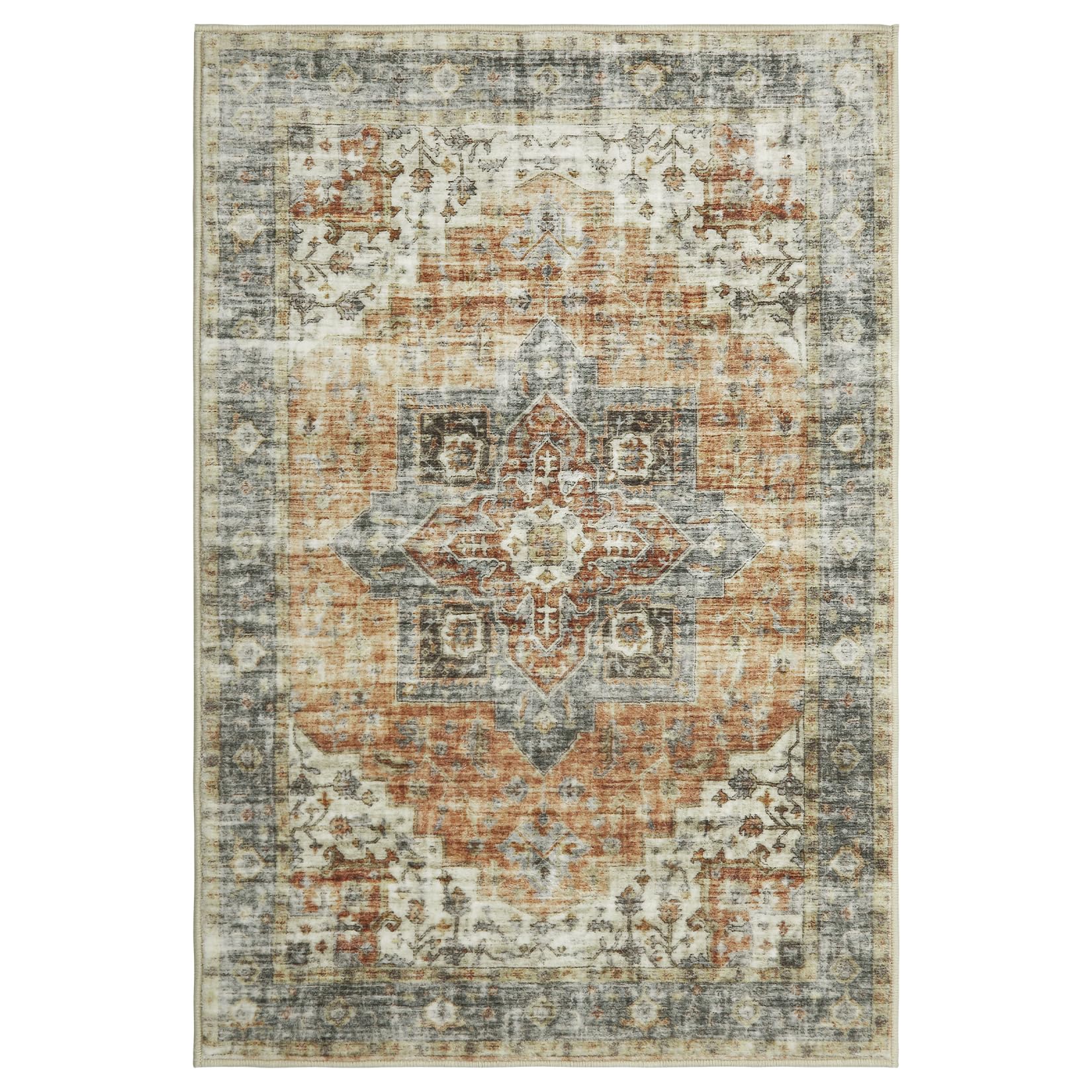 Garvee Vintage Area Rug Machine Washable Low-Pile Accent Carpet, Foldable Indoor Floor Cover for Bedroom, Living Room, Grey - Image 3
