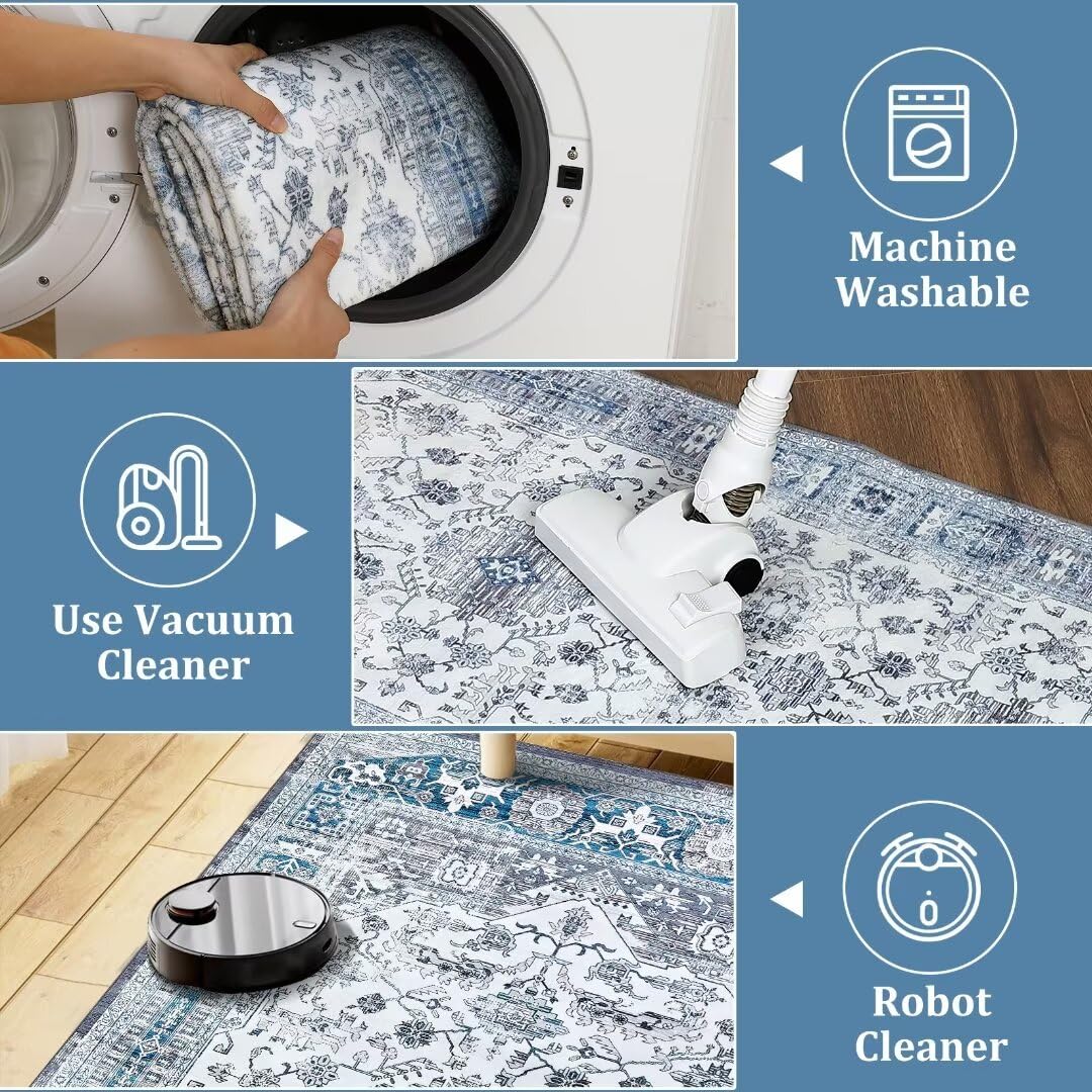 Garvee Area Rug 4x6 Vintage Rug Indoor Floor Print Distressed Carpet Foldable Accent Rug Non Slip Lightweight Rug Boho Rug for Living Room Bedroom Dining Room - Image 6