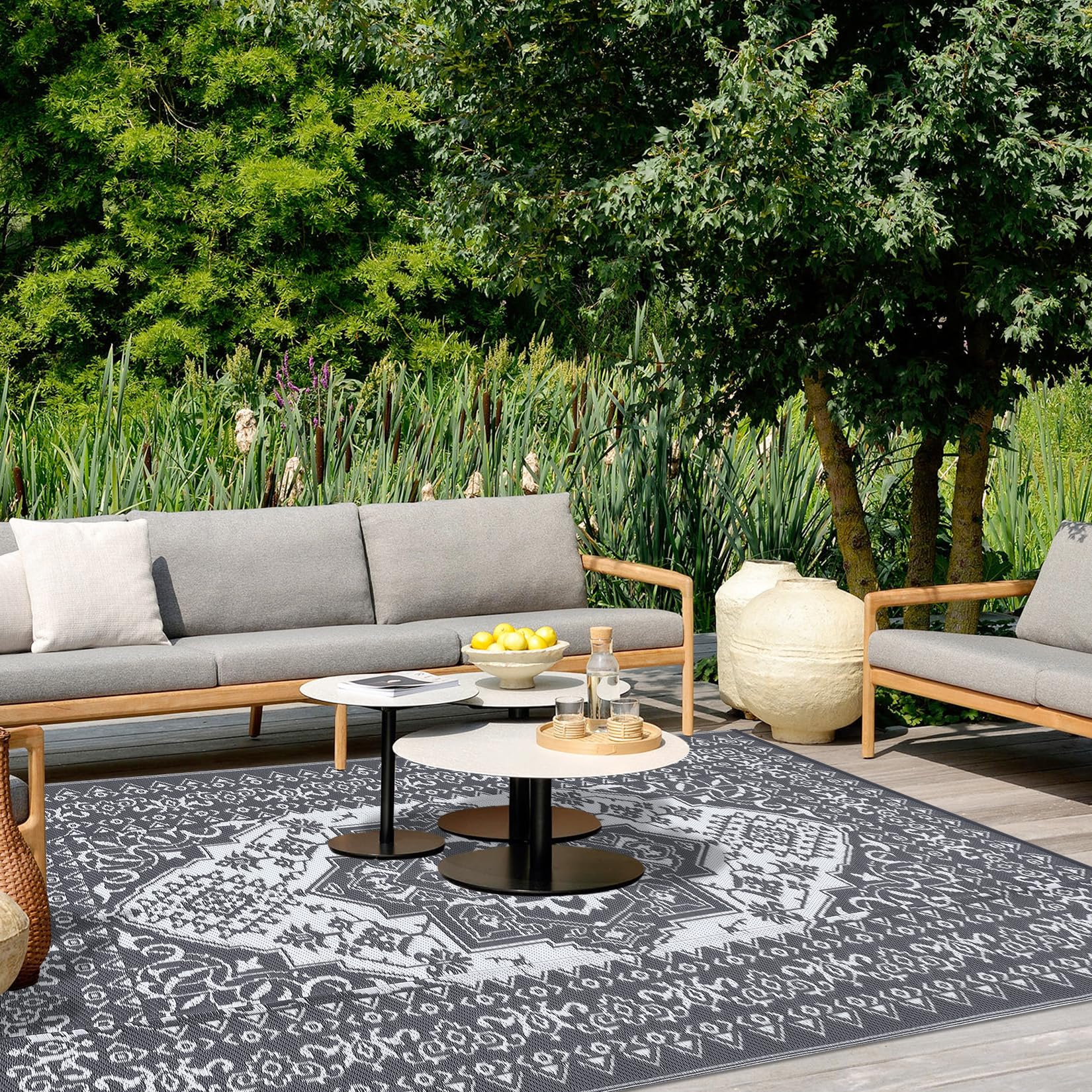 Garvee Outdoor Grey & White 8x10 Plastic Straw Rug, Waterproof Stain Resistant Reversible Carpet for Camping, Garden, Backyard, RV, Patio - Image 12