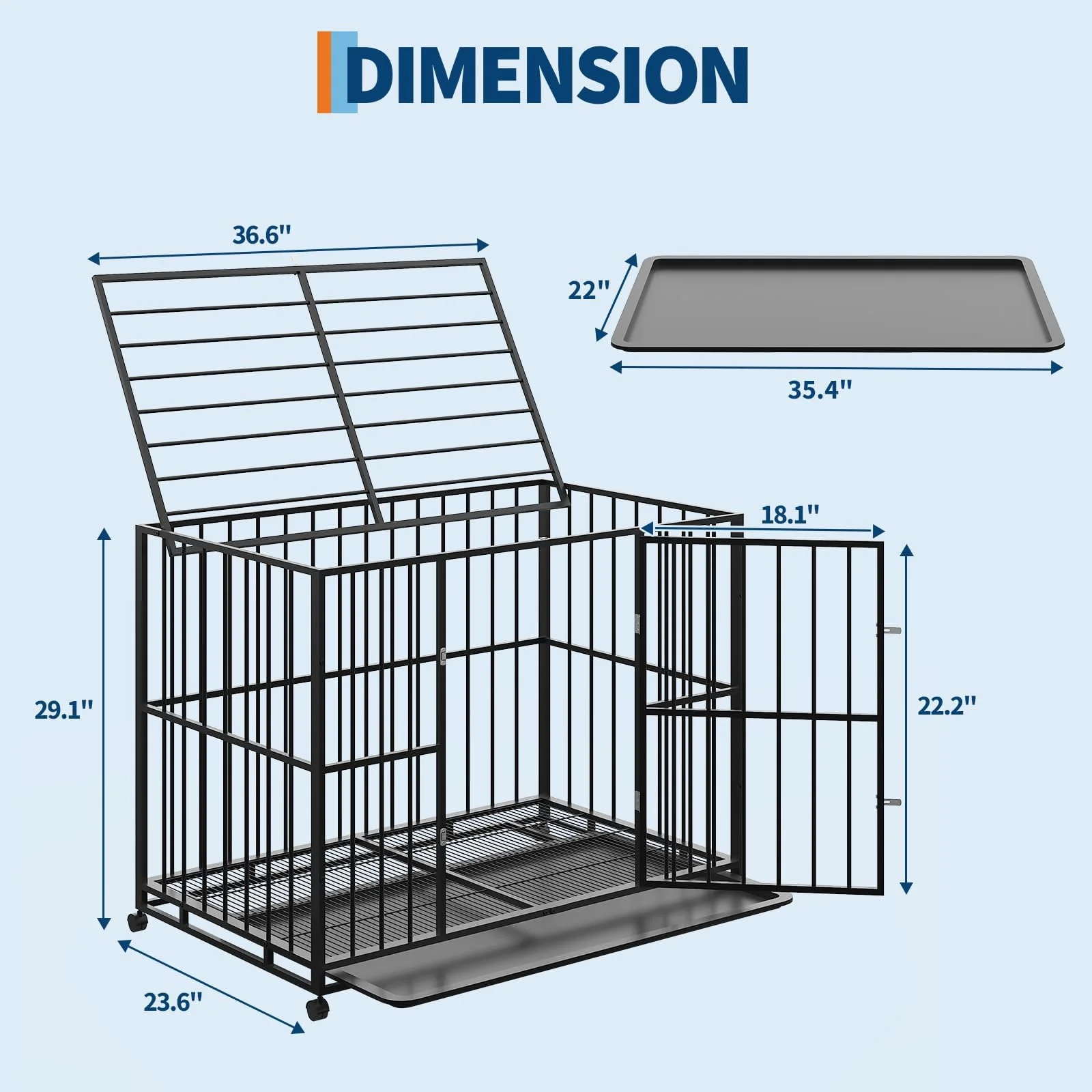 Garvee 36 Inch Dog Crate for Small Sized Dogs, Heavy Duty Stainless Steel Dog Kennel Indoor Escape Proof with Wheels and Removable Tray, Stackable Dog Cage for High Anxiety Dogs - Image 3