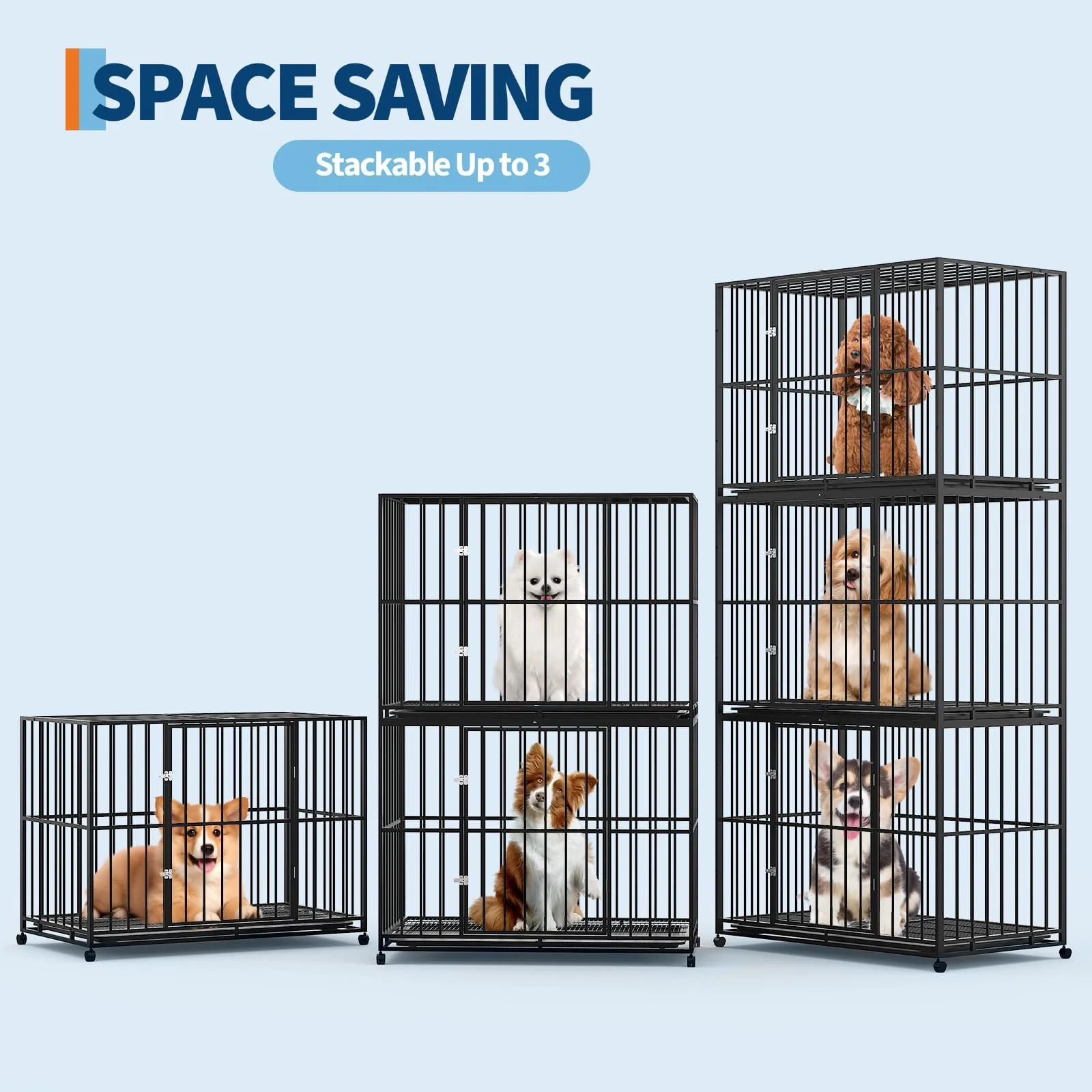 Garvee 36 Inch Dog Crate for Small Sized Dogs, Heavy Duty Stainless Steel Dog Kennel Indoor Escape Proof with Wheels and Removable Tray, Stackable Dog Cage for High Anxiety Dogs - Image 4
