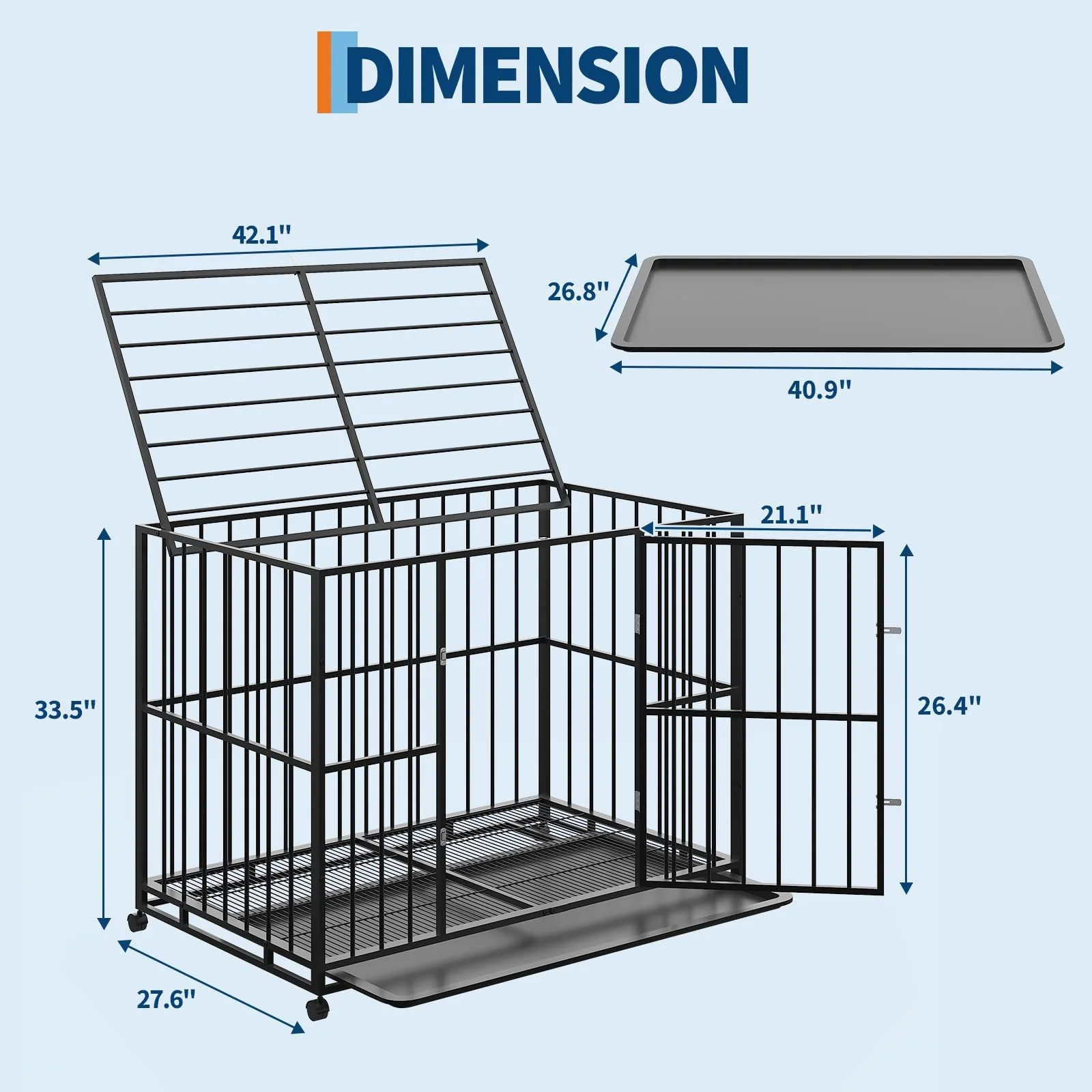 Garvee 42 Inch Dog Crate for Medium Sized Dogs, Heavy Duty Stainless Steel Dog Kennel Escape-Proof with Wheels and Removable Tray, Indestructible Dog Cage Stackable for High Anxiety Dogs - Image 3