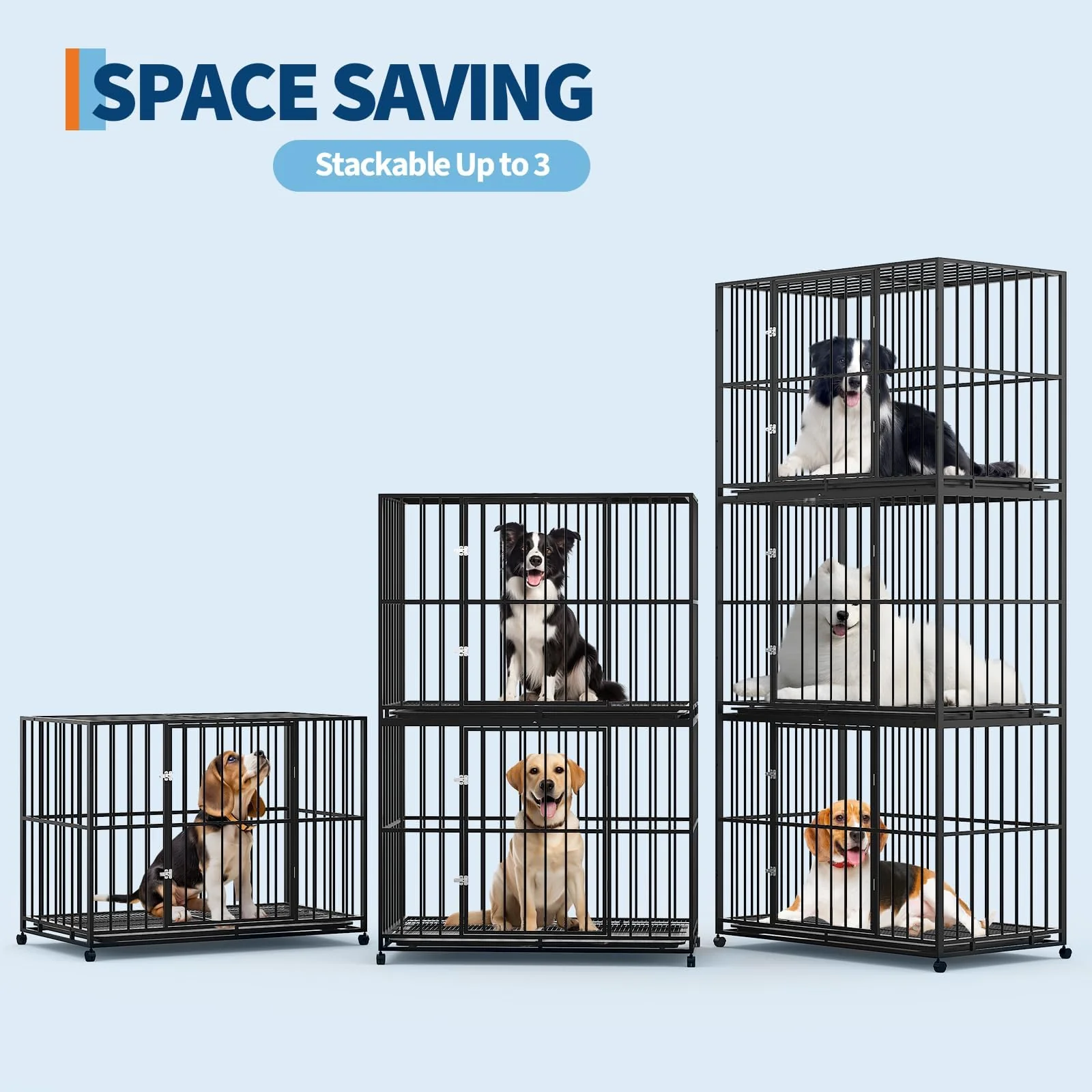 Garvee 42 Inch Dog Crate for Medium Sized Dogs, Heavy Duty Stainless Steel Dog Kennel Escape-Proof with Wheels and Removable Tray, Indestructible Dog Cage Stackable for High Anxiety Dogs - Image 7