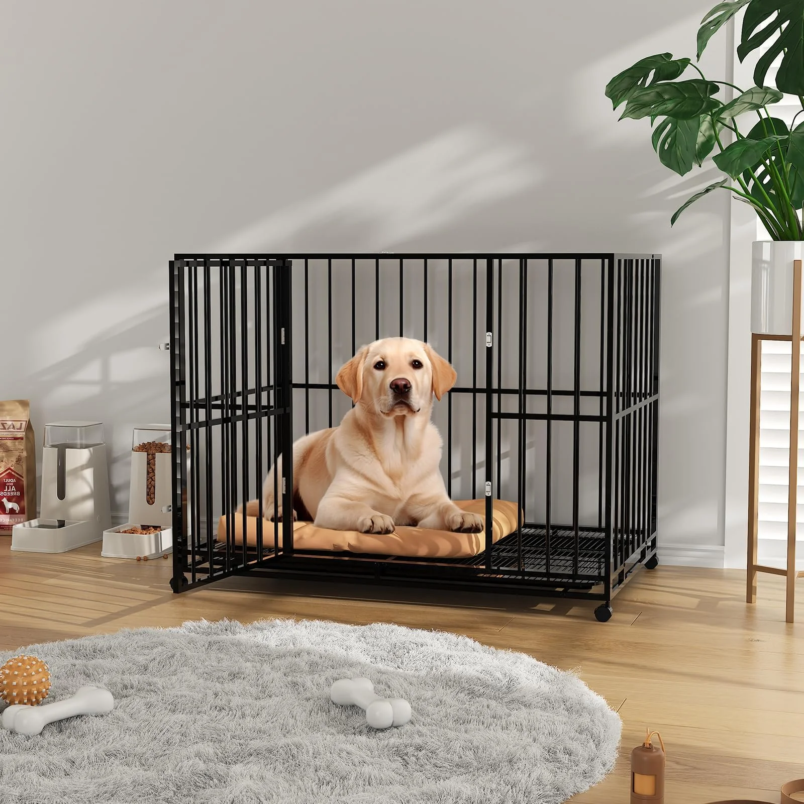 Garvee 42 Inch Dog Crate for Medium Sized Dogs, Heavy Duty Stainless Steel Dog Kennel Escape-Proof with Wheels and Removable Tray, Indestructible Dog Cage Stackable for High Anxiety Dogs - Image 9