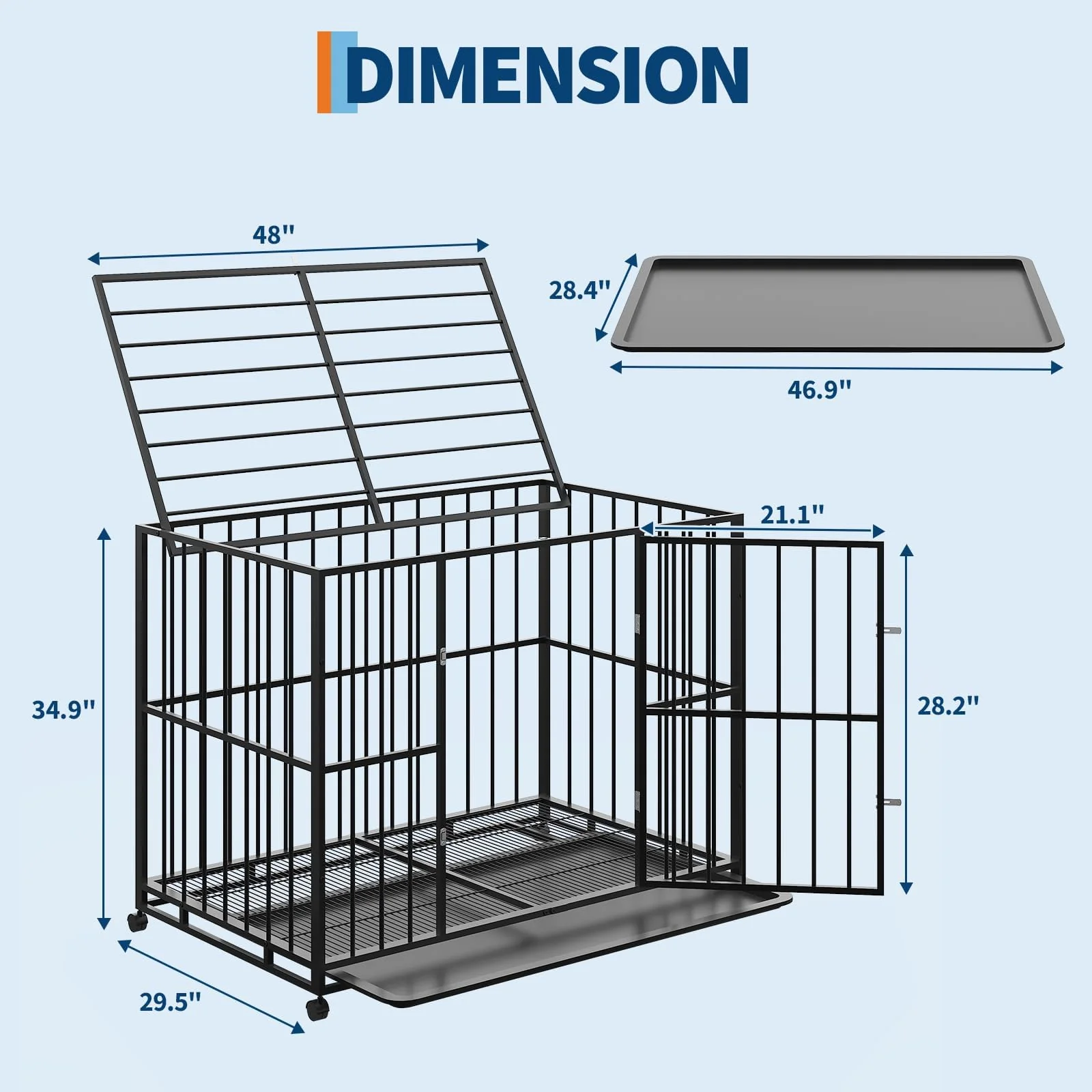 Garvee 48 Inch Dog Crate for Large Sized Dogs, Heavy Duty Stainless Steel Indoor Kennel Escape-Proof with Wheels and Removable Tray, Indestructible Dog Cage Stackable for High Anxiety Dogs - Image 3