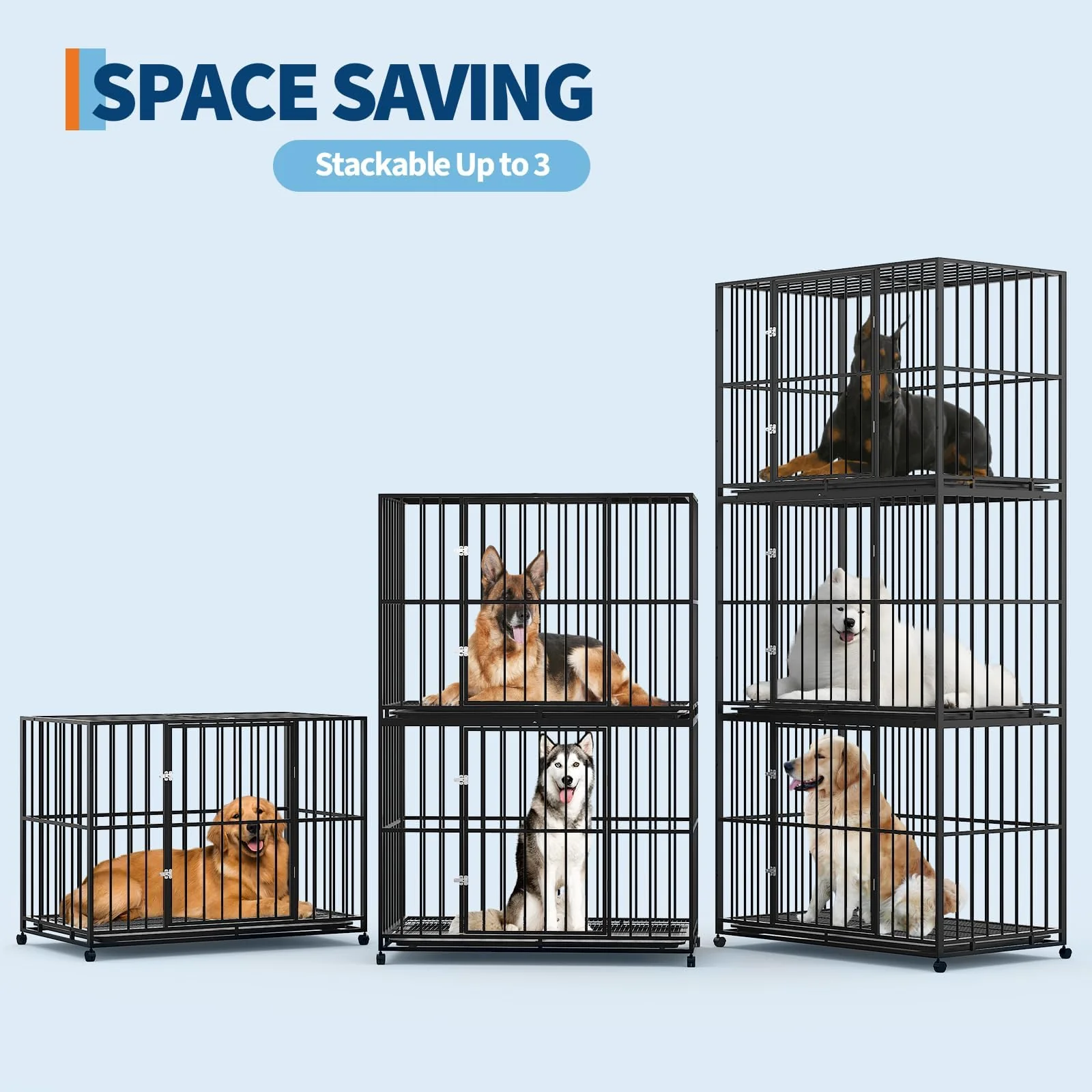 Garvee 48 Inch Dog Crate for Large Sized Dogs, Heavy Duty Stainless Steel Indoor Kennel Escape-Proof with Wheels and Removable Tray, Indestructible Dog Cage Stackable for High Anxiety Dogs - Image 7