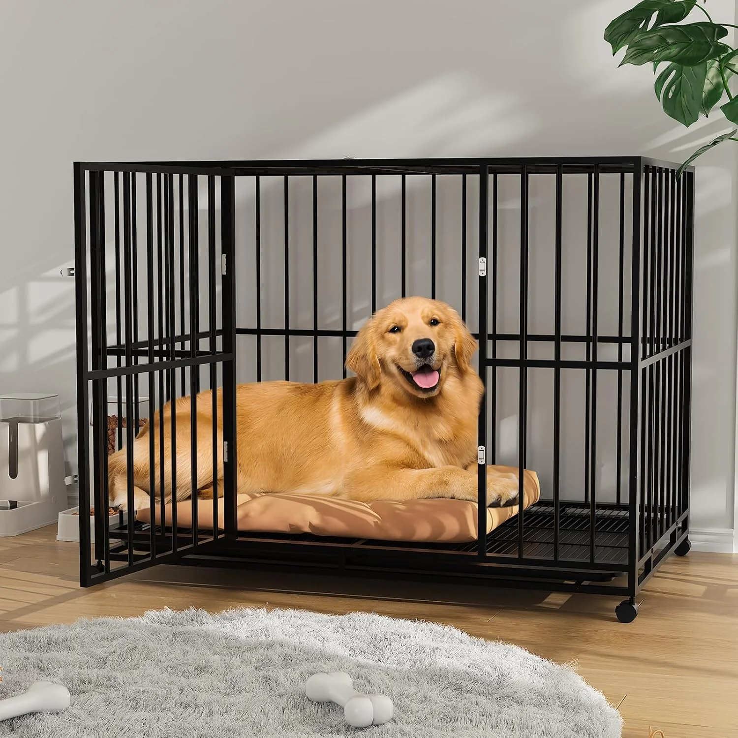 Garvee 48 Inch Dog Crate for Large Sized Dogs, Heavy Duty Stainless Steel Indoor Kennel Escape-Proof with Wheels and Removable Tray, Indestructible Dog Cage Stackable for High Anxiety Dogs - Image 9