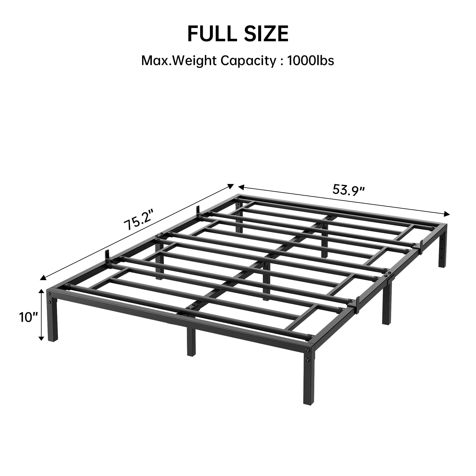 Garvee 12 Inch Full Size Bed Frame, No Box Spring Needed, Heavy Duty Metal Platform Bed Frame Full Size for Bedroom Easy Assembly, Noise Free, Black, Full - Image 3